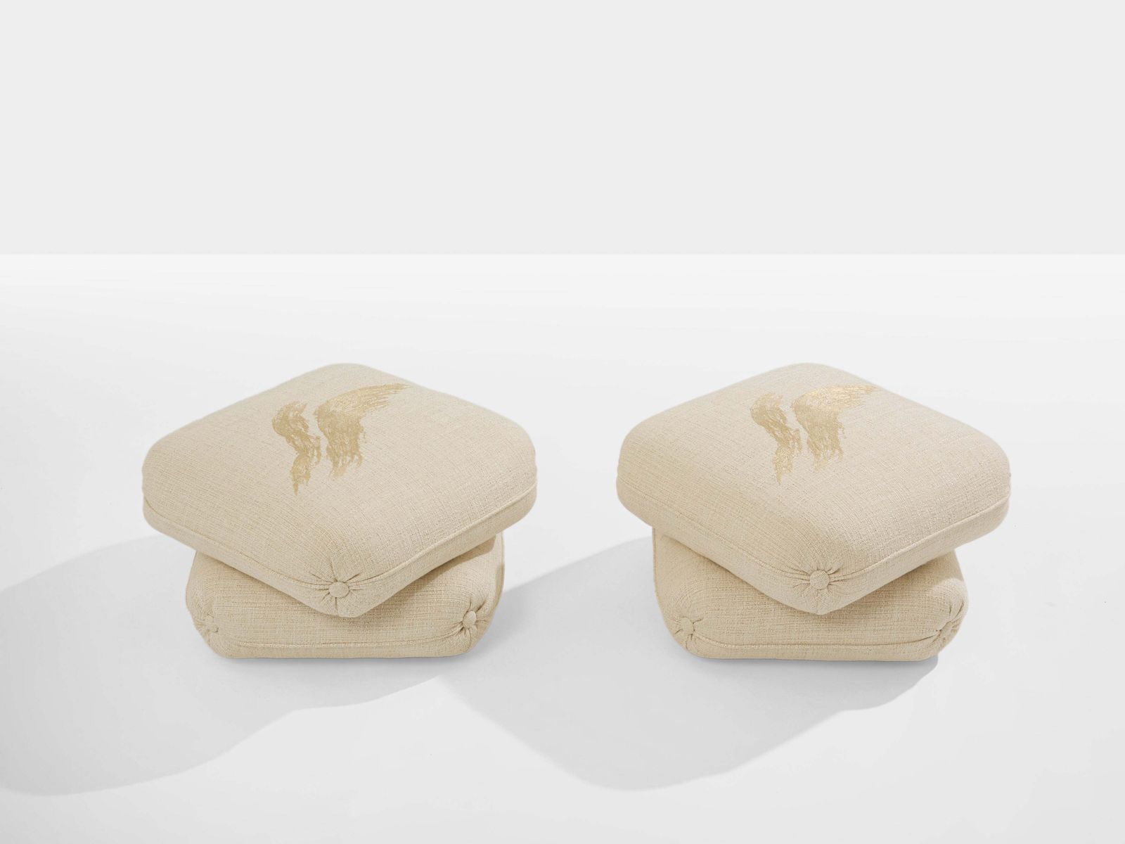 Paire de poufs Jacques Charpentier pour Maison Jansen, lin brodé, années 1970 photo furniture