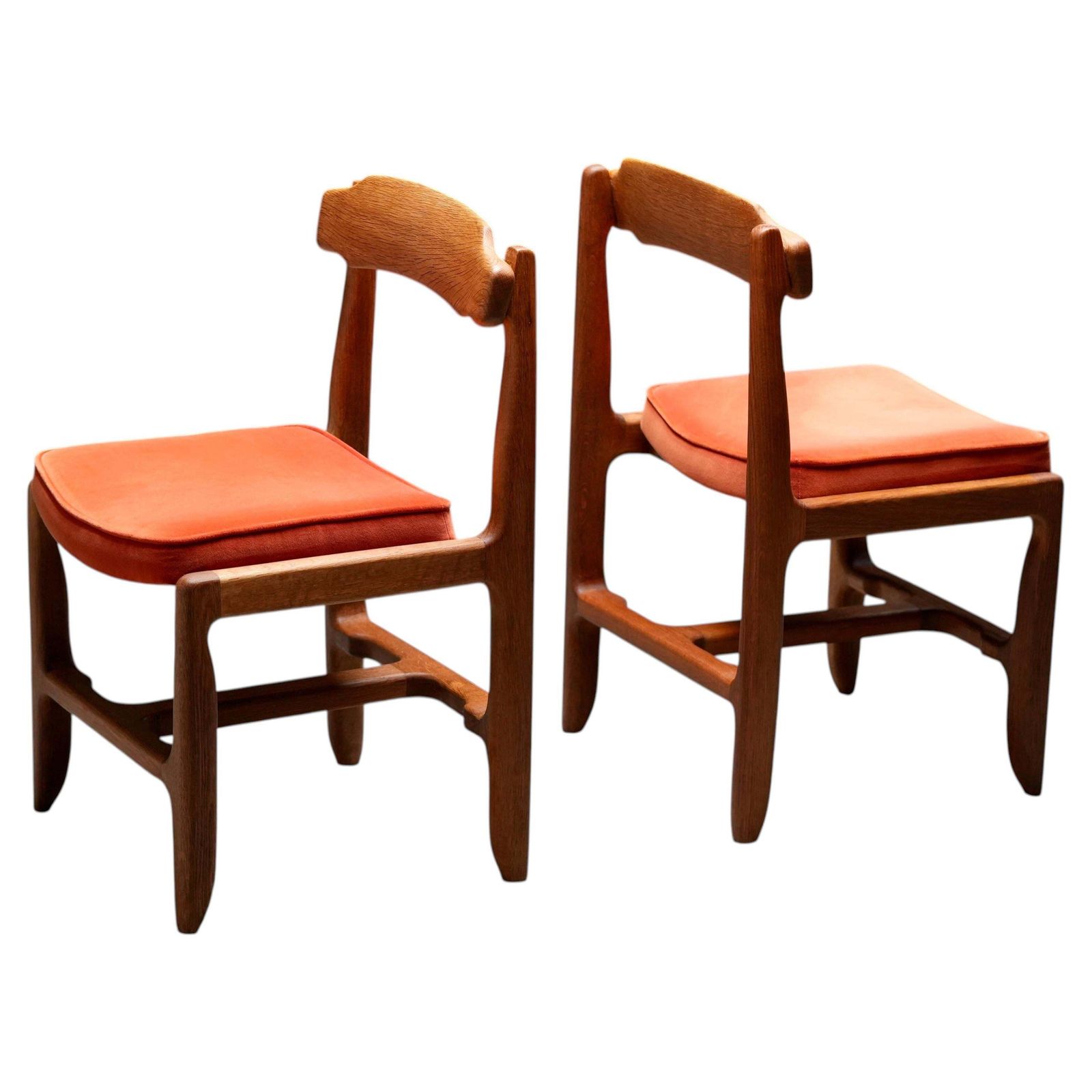 Set Of 2 Dining Chairs In Oak And Velvet By Guillerme Et Chambron, France, 1960