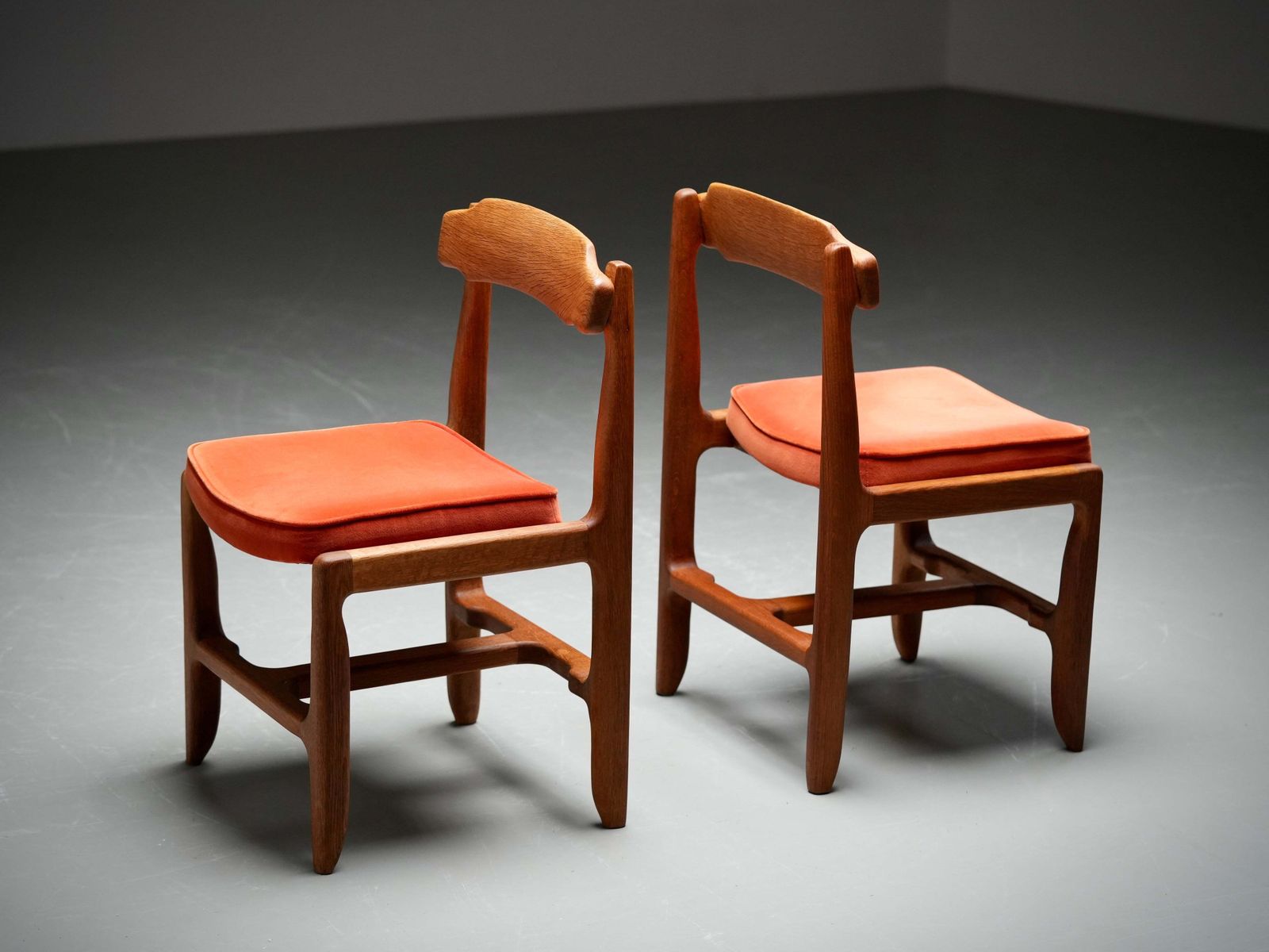 Set Of 2 Dining Chairs In Oak And Velvet By Guillerme Et Chambron, France, 1960 photo furniture