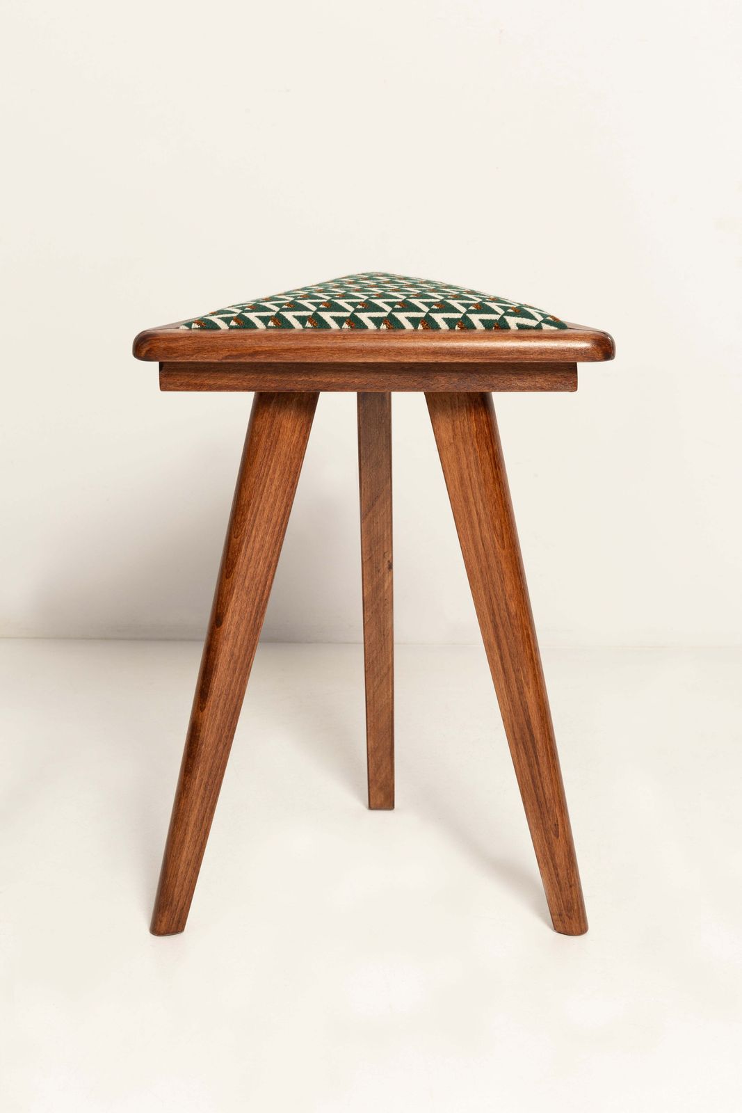 Mid Century Triangle Stool, Green And White Art Deco Jacquard, Europe, 1960s photo Furniture