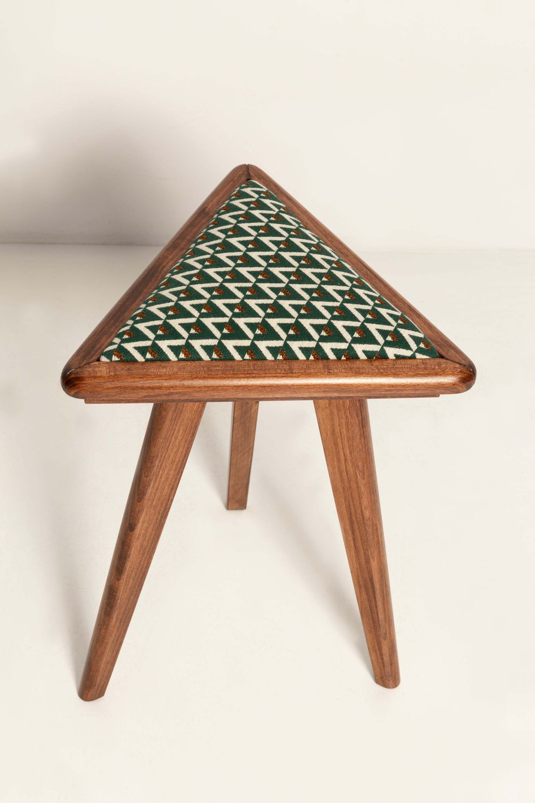 Mid Century Triangle Stool, Green And White Art Deco Jacquard, Europe, 1960s photo 263.0