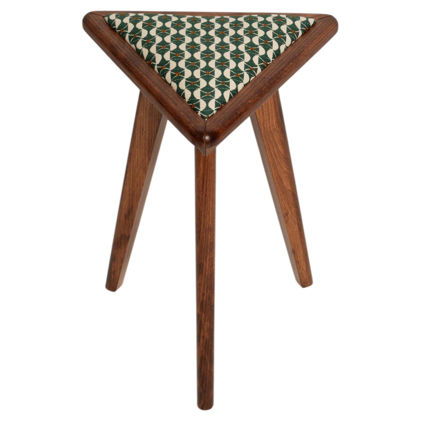 Mid Century Triangle Stool, Green And White Art Deco Jacquard, Europe, 1960s