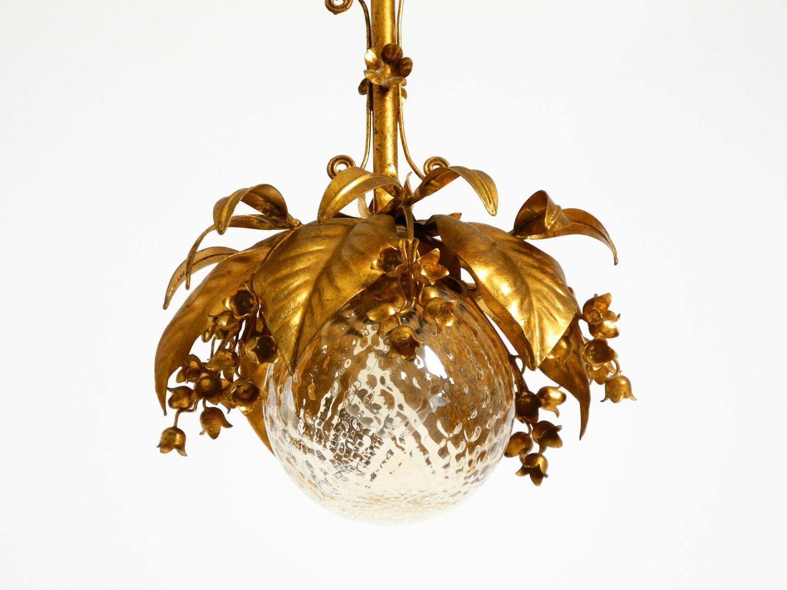 Beautiful 1970s Gold Plated Metal Pendant Lamp With A Glass Sphere By Hans Kögl photo vinterior