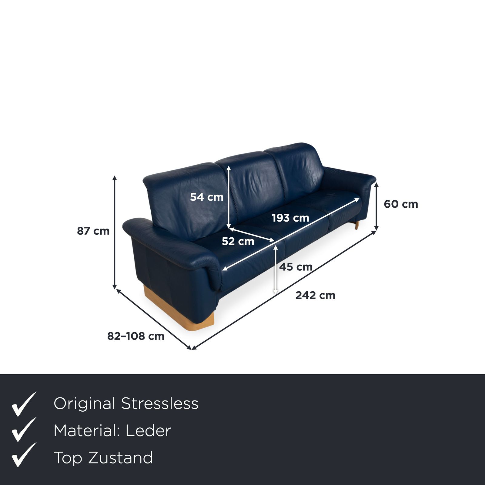Stressless Paradise Leren Driezitsbank Blauw Navy Sofa Manuele Functie photo furniture