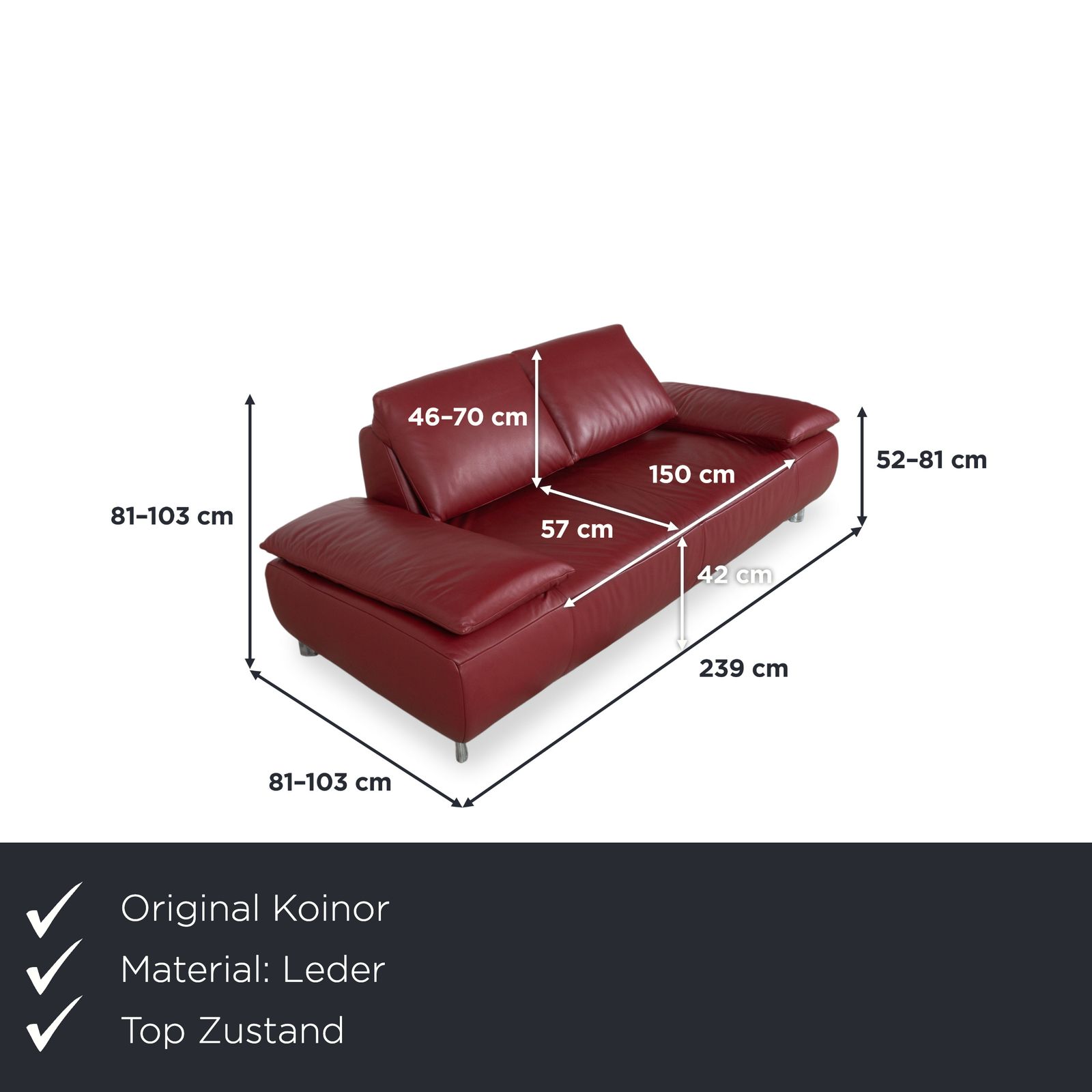 Koinor Volare Leather Two Seater Red Manual Function Sofa photo furniture