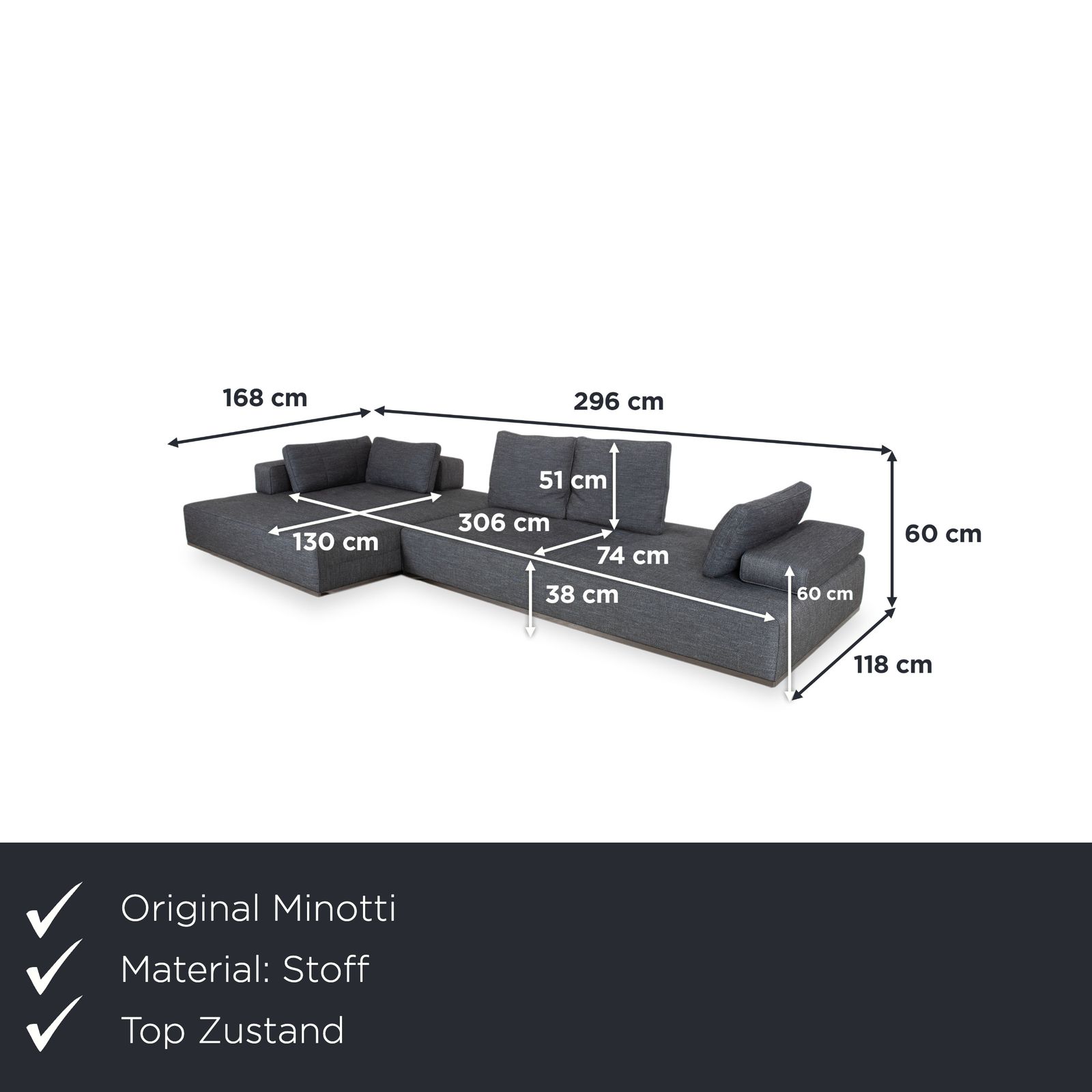Minotti Lawrence Fabric Corner Sofa Grey photo furniture