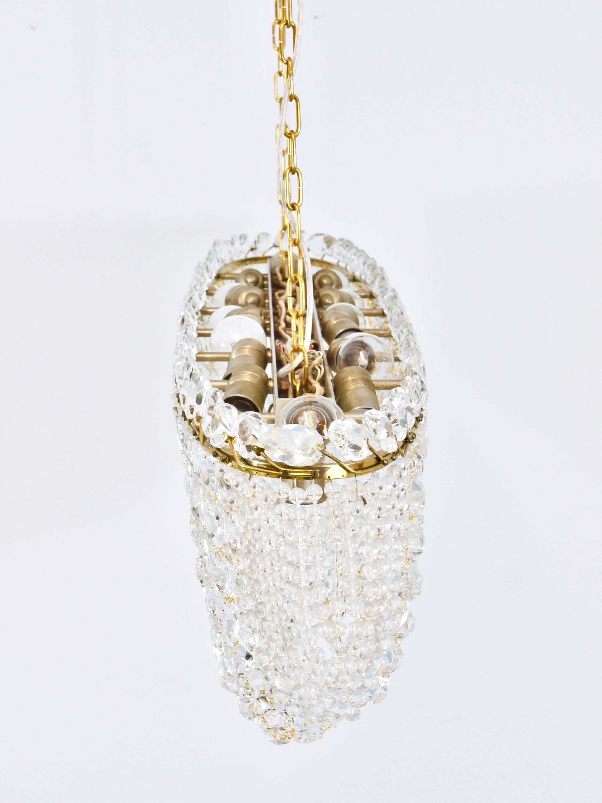 photo vintage J.T. Kalmar Josef Frank 58" Zeppelin Crystal And Brass Chandelier, Vienna, 1950s