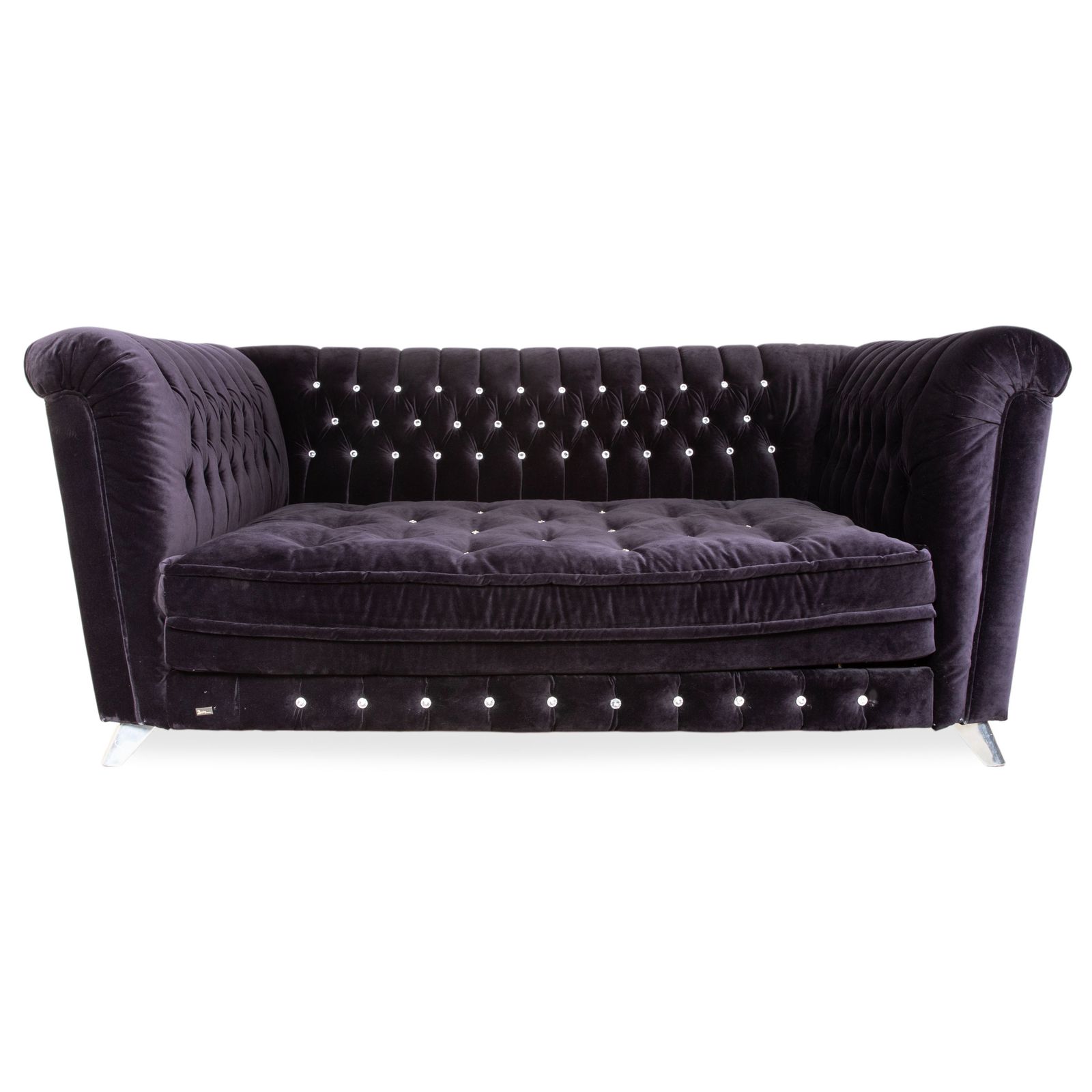 Bretz Chelsea Fabric Three Seater, Aubergine, Purple, Silver Glitter, Manual Function, Sleeper Function, Sofa Couch