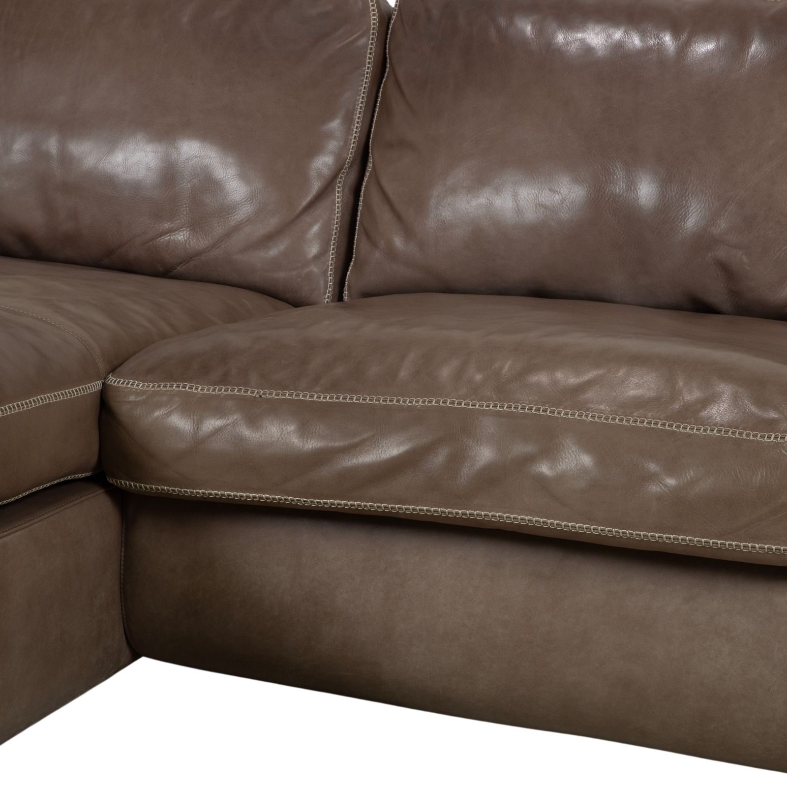 Canapé d'angle Machalke Valentino en cuir avec pouf, brun taupe photo vintage