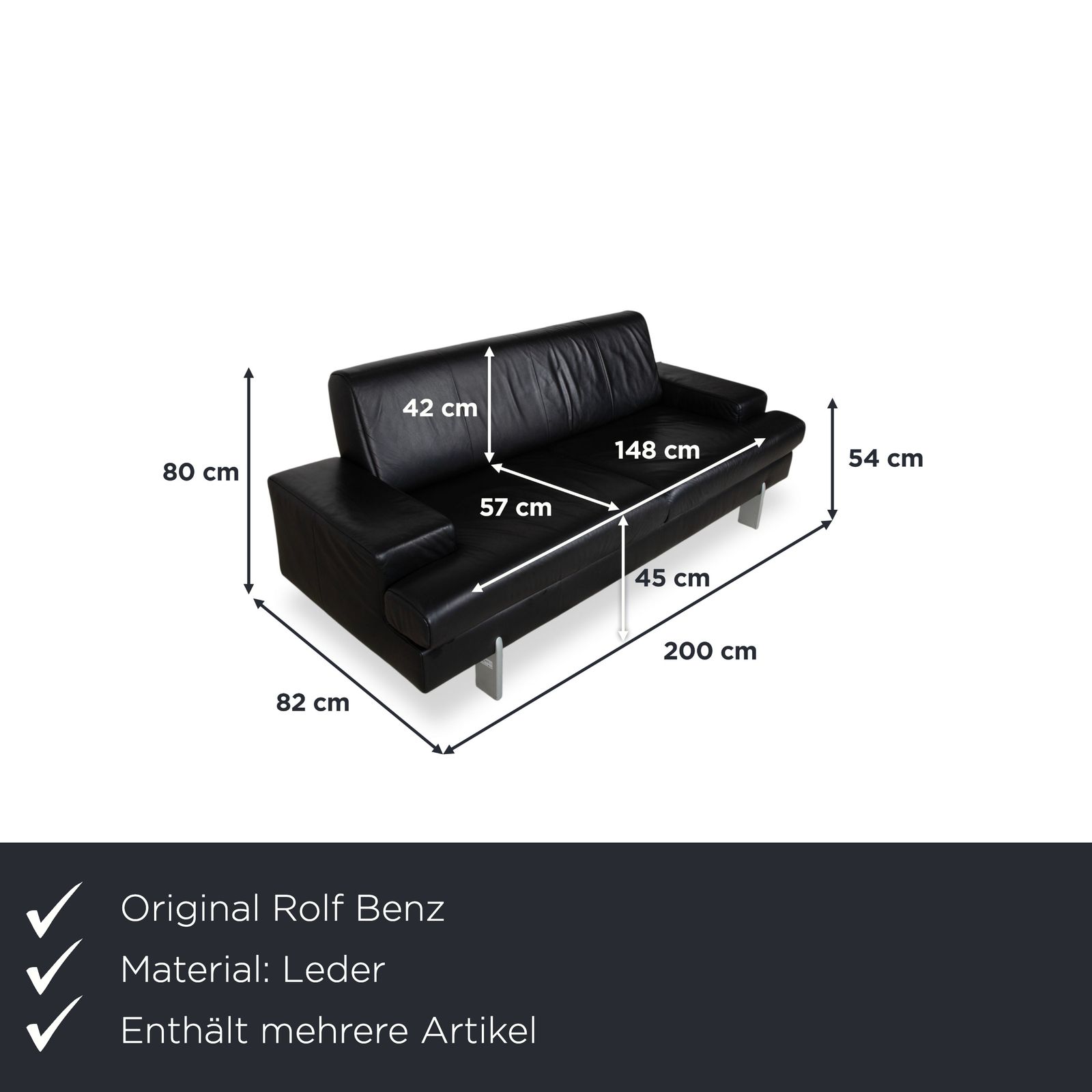 Rolf Benz Ak 644 Set Leer Driezitsbank en Fauteuil, Zwart photo furniture