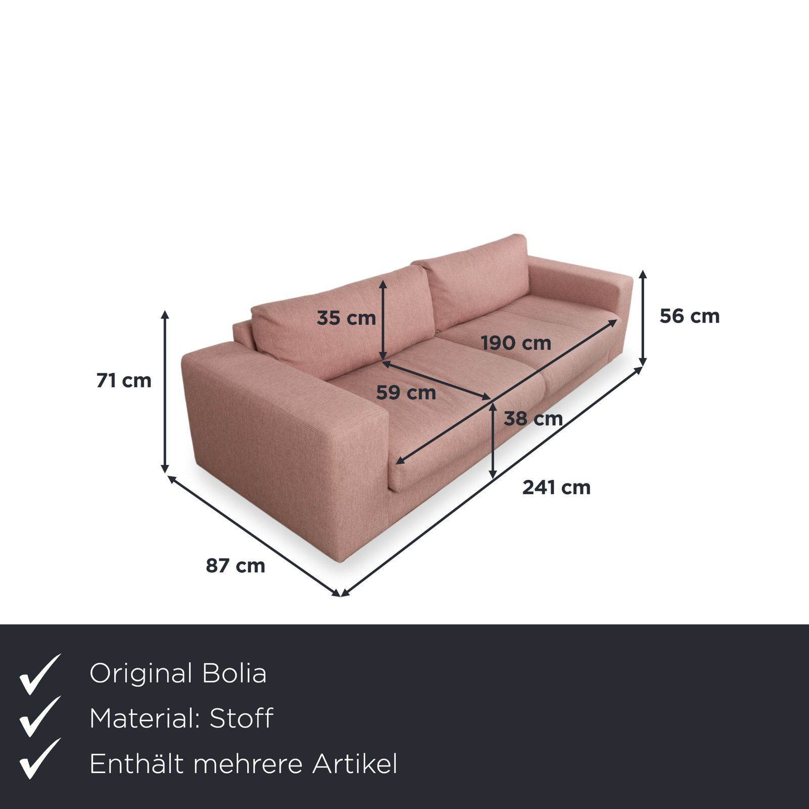 Bolia Sepia Stof Set, Driezitsbank Met Hocker, Roze En Antiek Roze photo furniture
