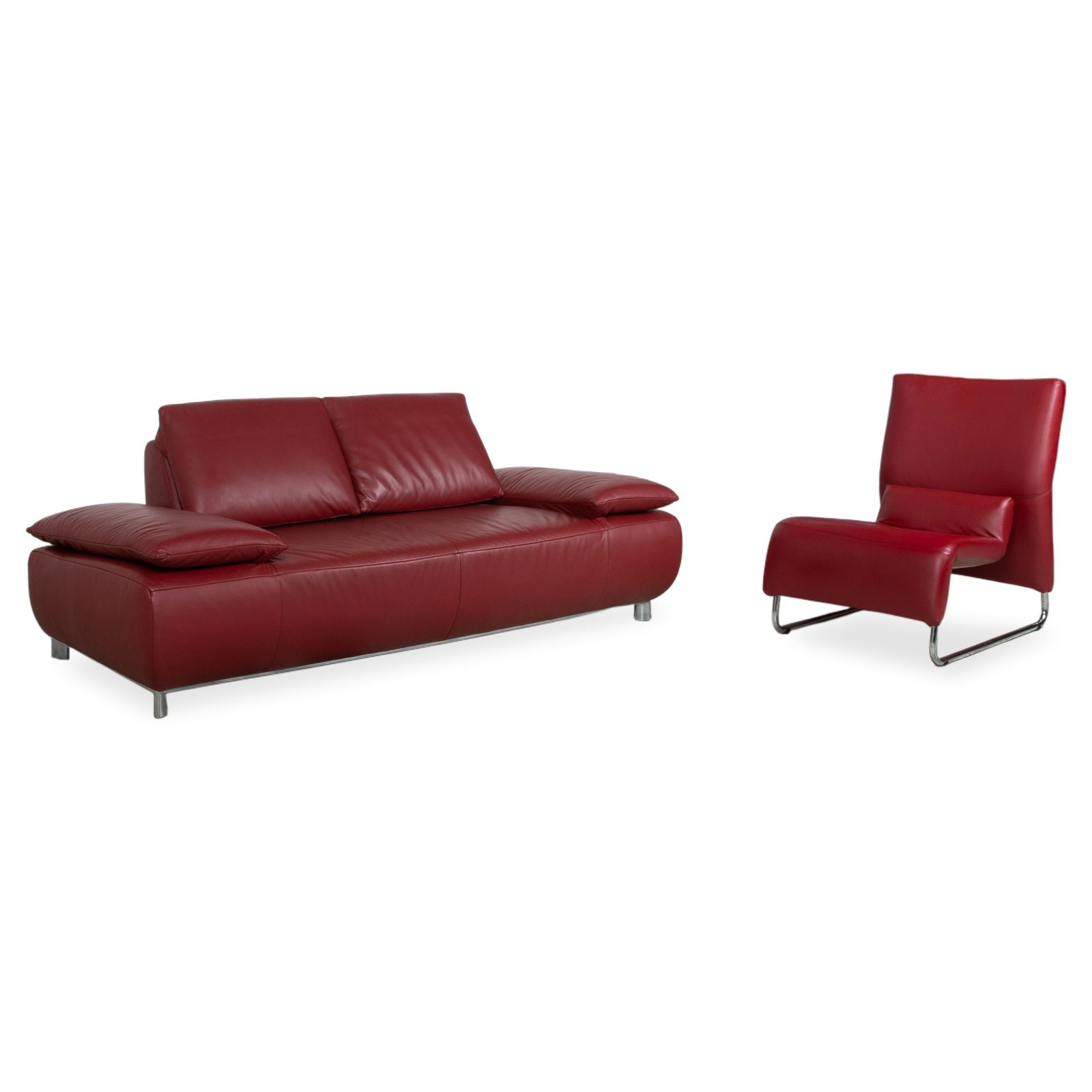 Ensemble Koinor Volare canapé 2 places et fauteuil en cuir, rouge, fonction manuelle