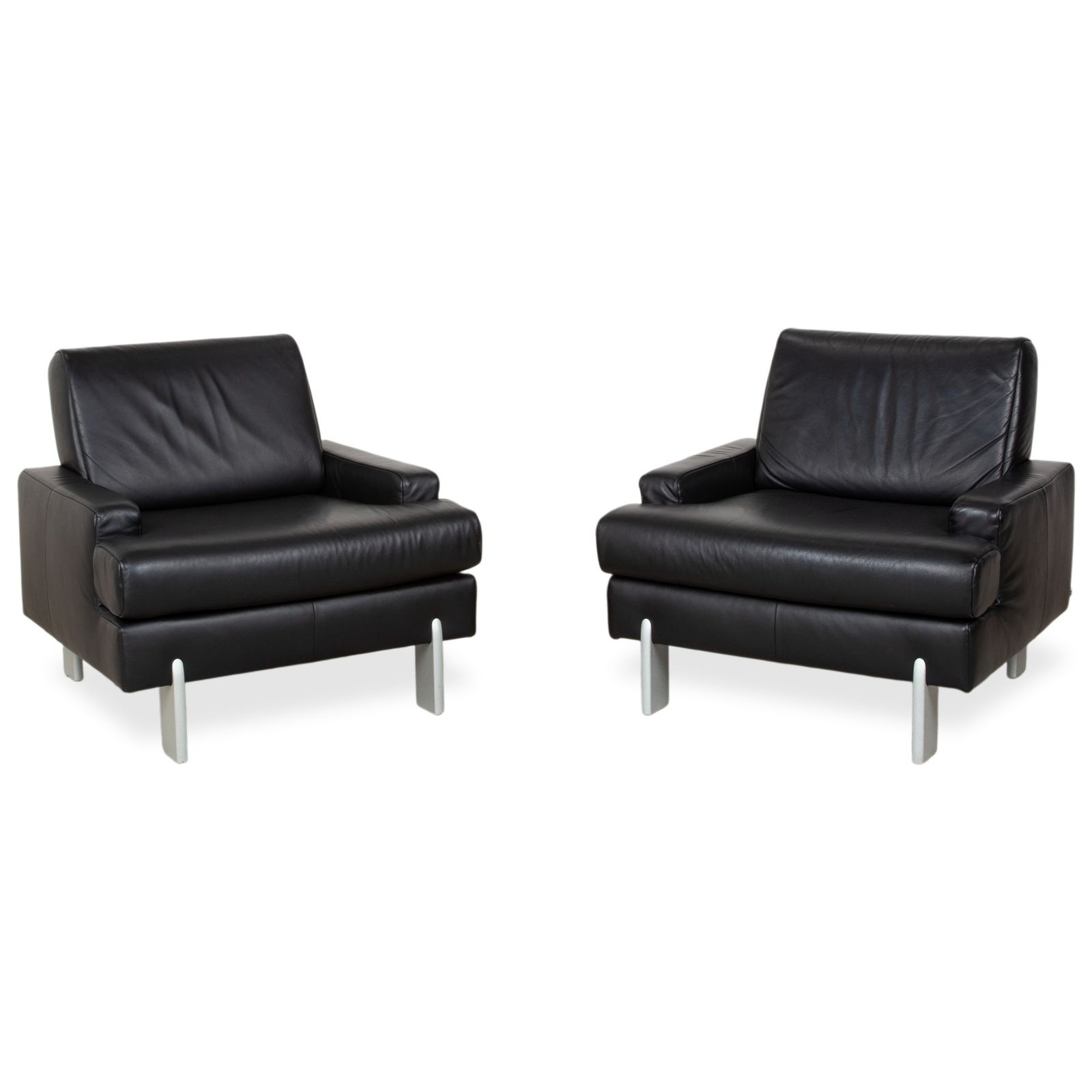 Rolf Benz Ak 644 Set Leather 2x Armchairs Black