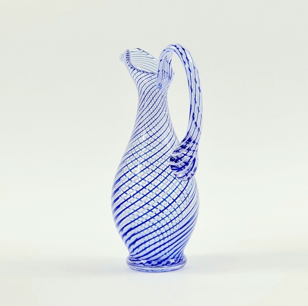 Mid Century Murano Art Glass Mezza Filigrana Pitcher, Italy, 1960s/1970s photo 175.0