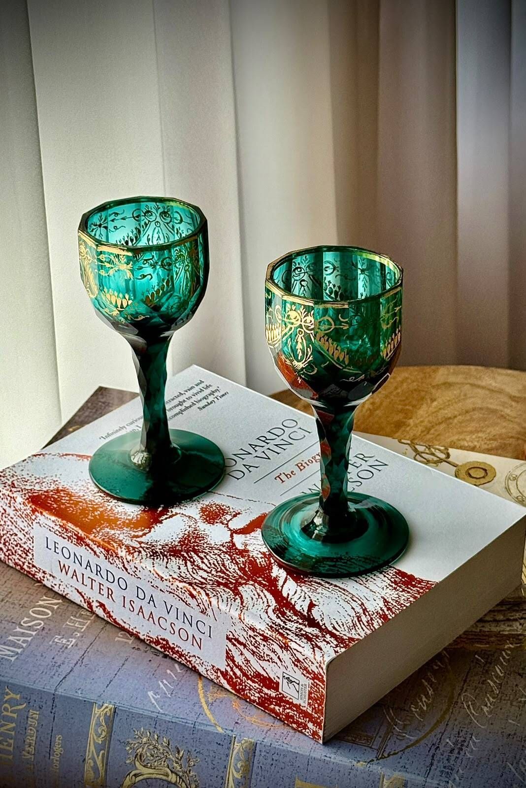 Set Of Six Russian Imperial Glassworks Green And Gilt Goblets, St Petersburg, C.1800–1810 photo buy