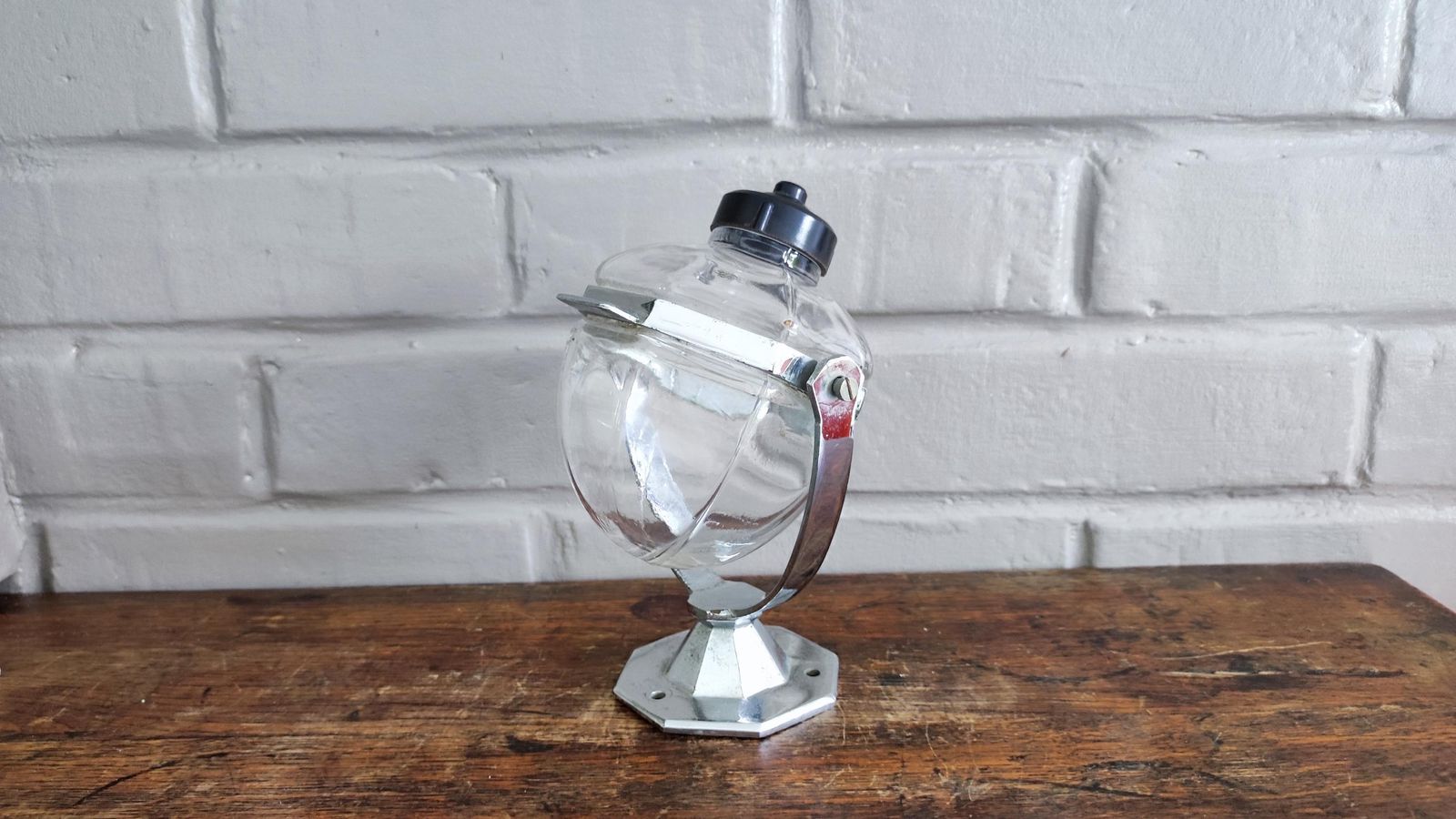 Antique French Wall Mounted Glass And Chromed Metal Soap Dispenser photo furniture