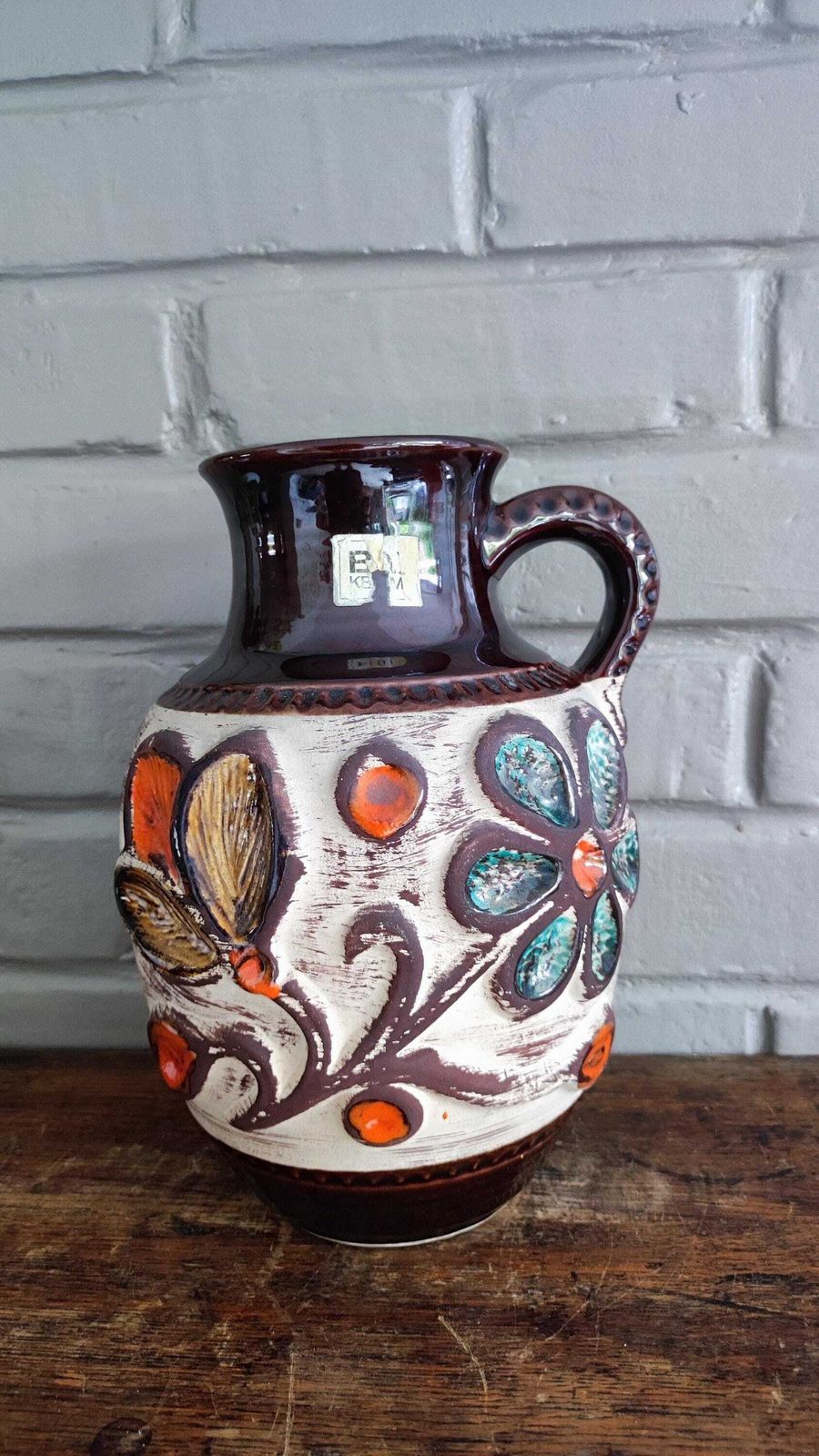 Bay Keramik Mid Century West German Floral Design Art Pottery Vase