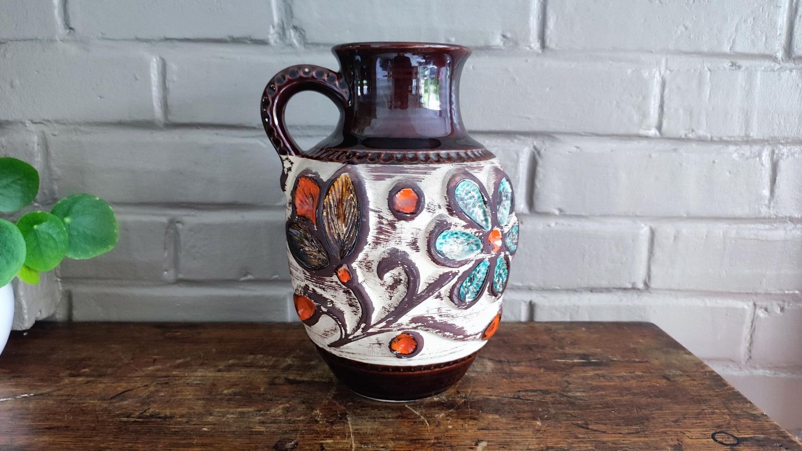 Woonaccessoires Bay Keramik Mid Century West German Floral Design Art Pottery Vase photo