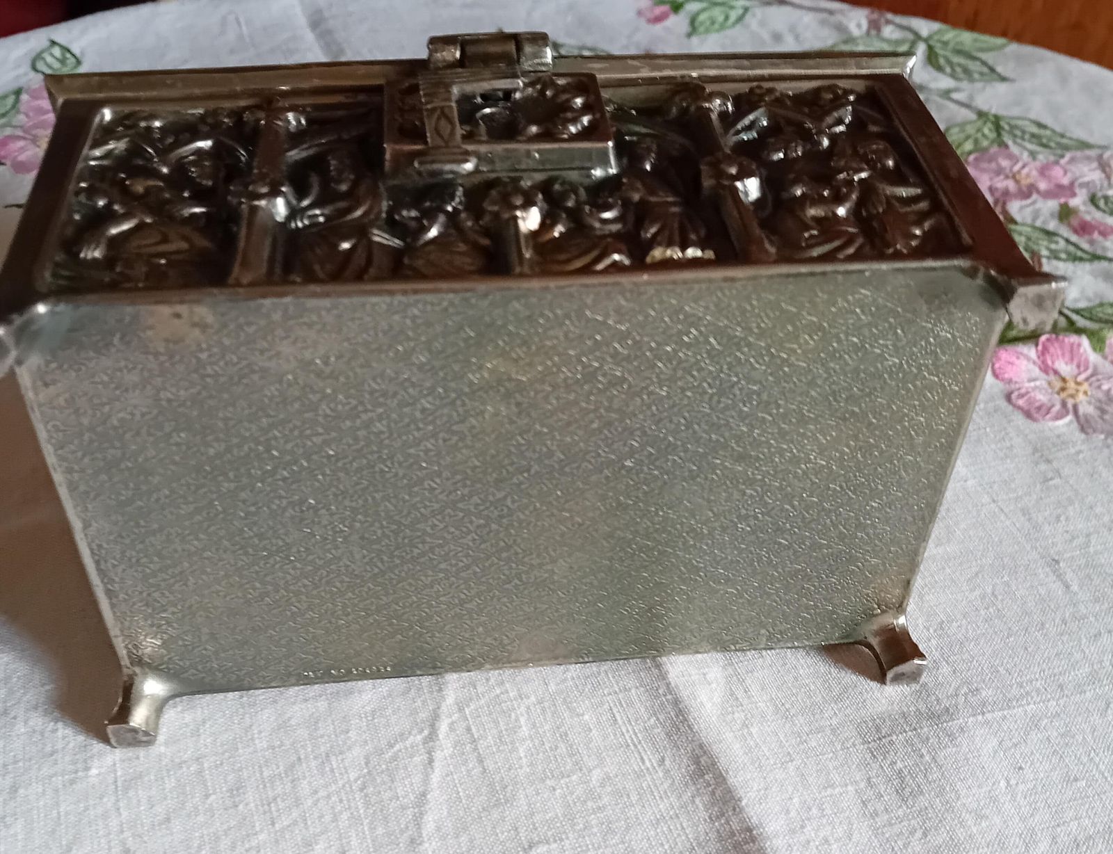 Casket Medieval Style: Vintage Silver Plated Bronze Box With Red Velvet Interior photo Home Decor
