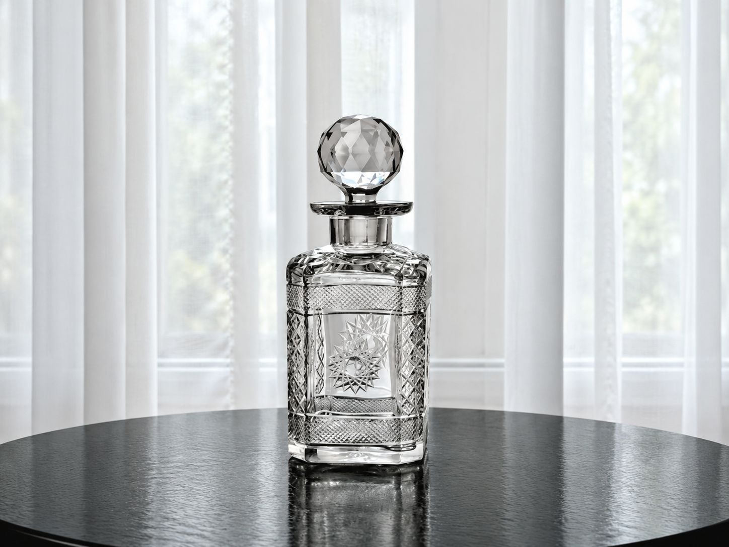 Vintage Executive Cut Glass Whisky Decanter With Faceted Stopper