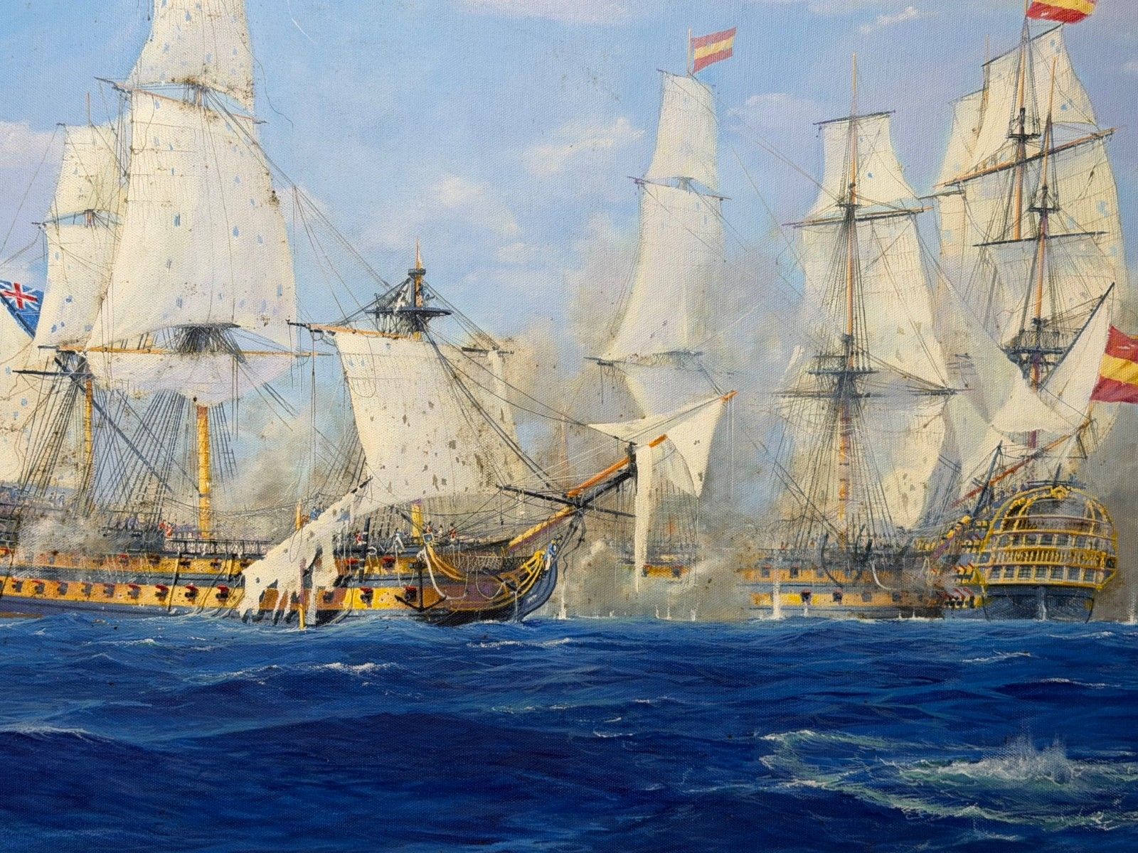 Maritiem Olieverfschilderij Slag bij St. Vincent Nelson's Patent Bridge, gesigneerd Graham Jowett-Ive photo Kunst
