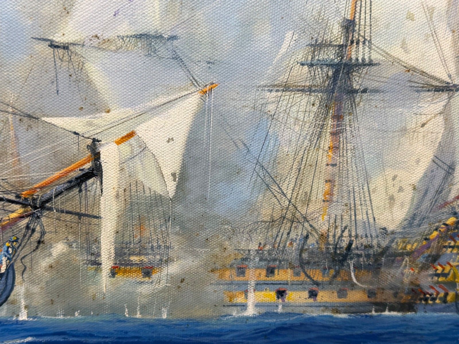 photo furniture Maritiem Olieverfschilderij Slag bij St. Vincent Nelson's Patent Bridge, gesigneerd Graham Jowett-Ive