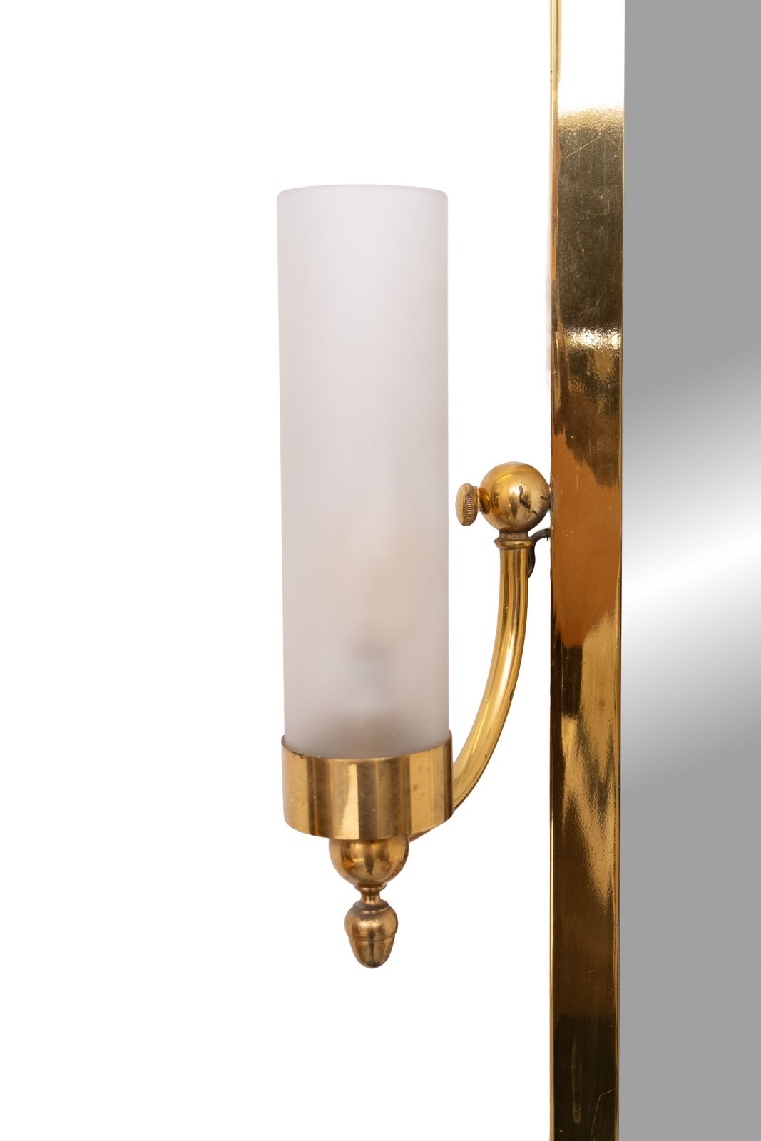 Mid Century Modern Brass Wall Mirror With Lighting, Italy, 1950s photo Home Decor