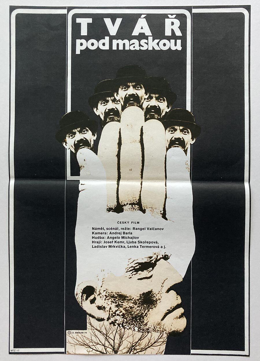 Affiche de cinéma, The Masked Face, Zdeněk Ziegler, 1970, design tchèque vintage
