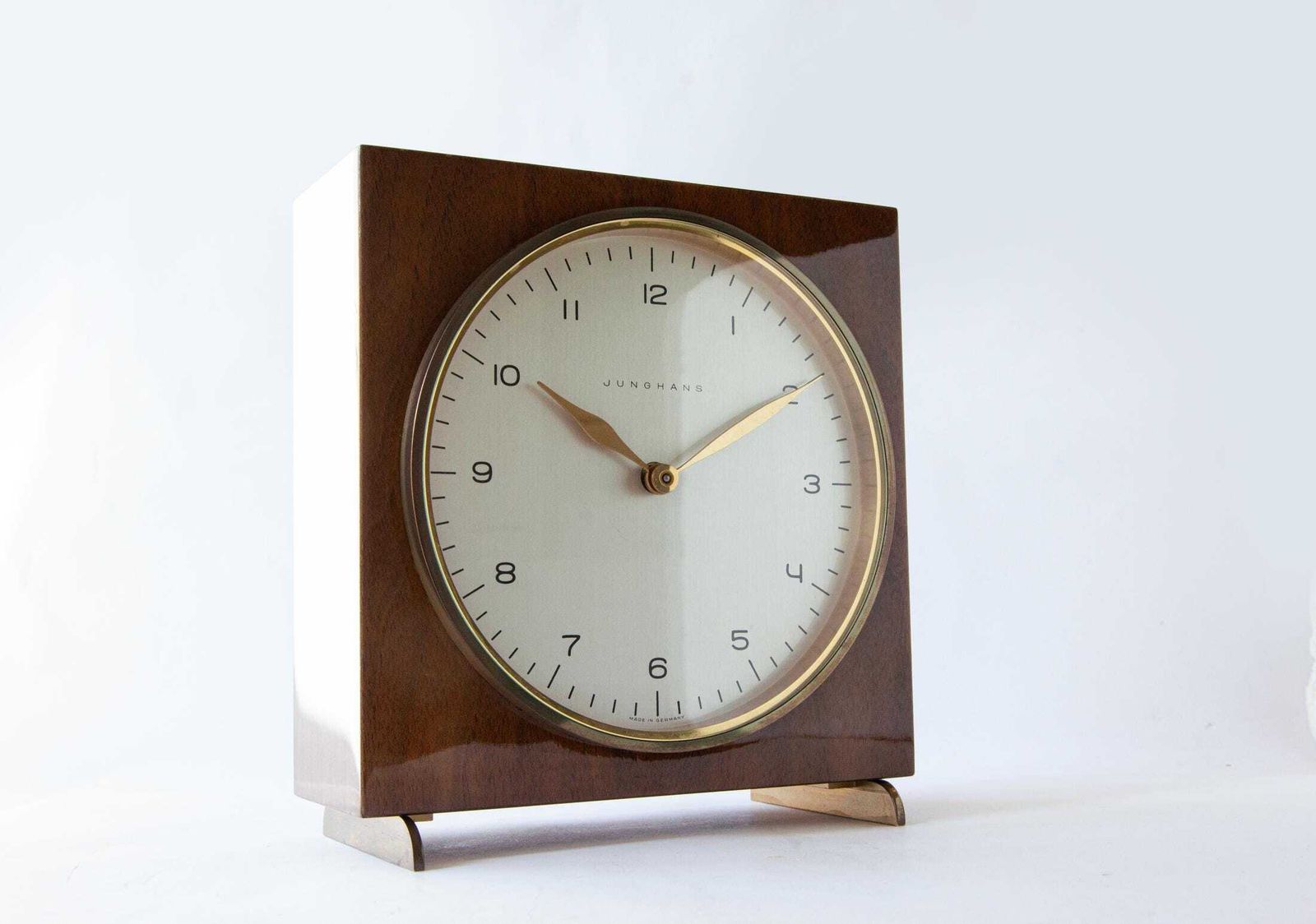 Max Bill Junghans Desk Clock Mechanical Chiming Mid Century Table Germany Mcm Mantel Shelf 1960s photo furniture