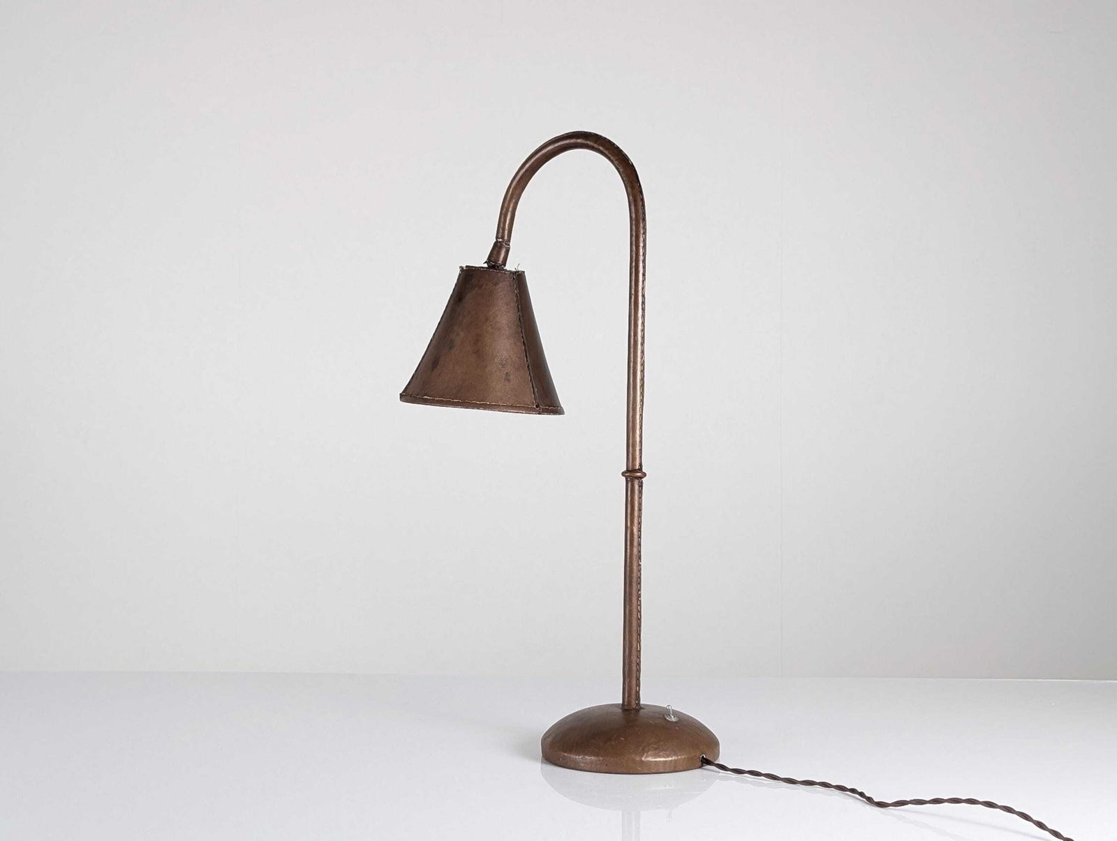 Stitched Leather Table Lamp By Jacques Adnet, France, 1950s photo vinterior