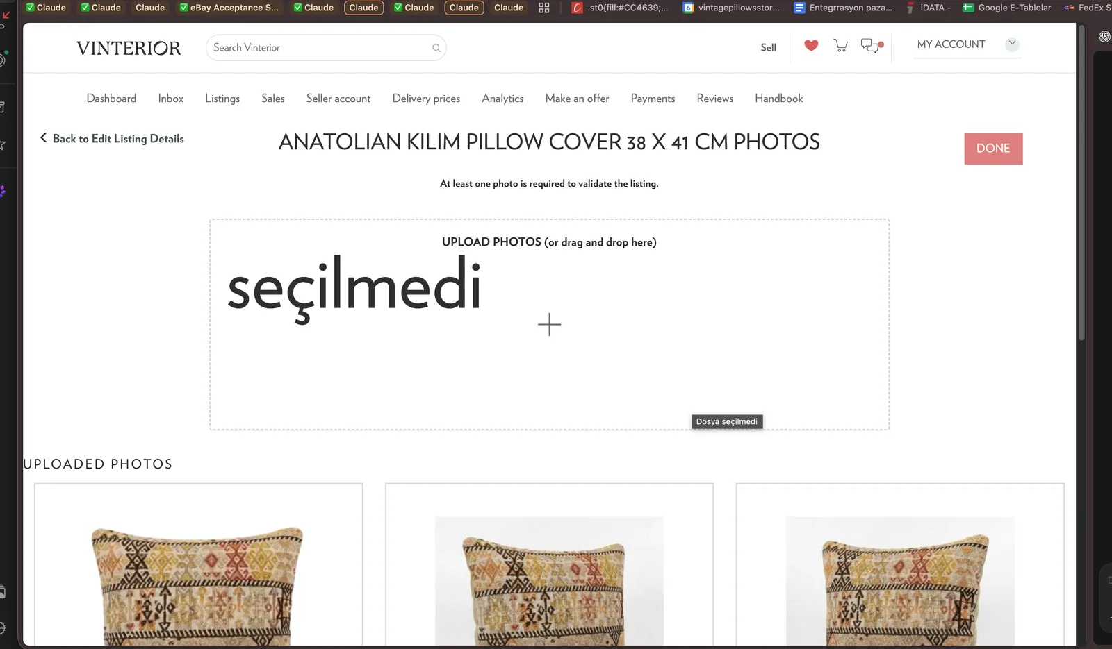 Anatolian Kilim Pillow Cover 38 X 41 Cm photo 65.0