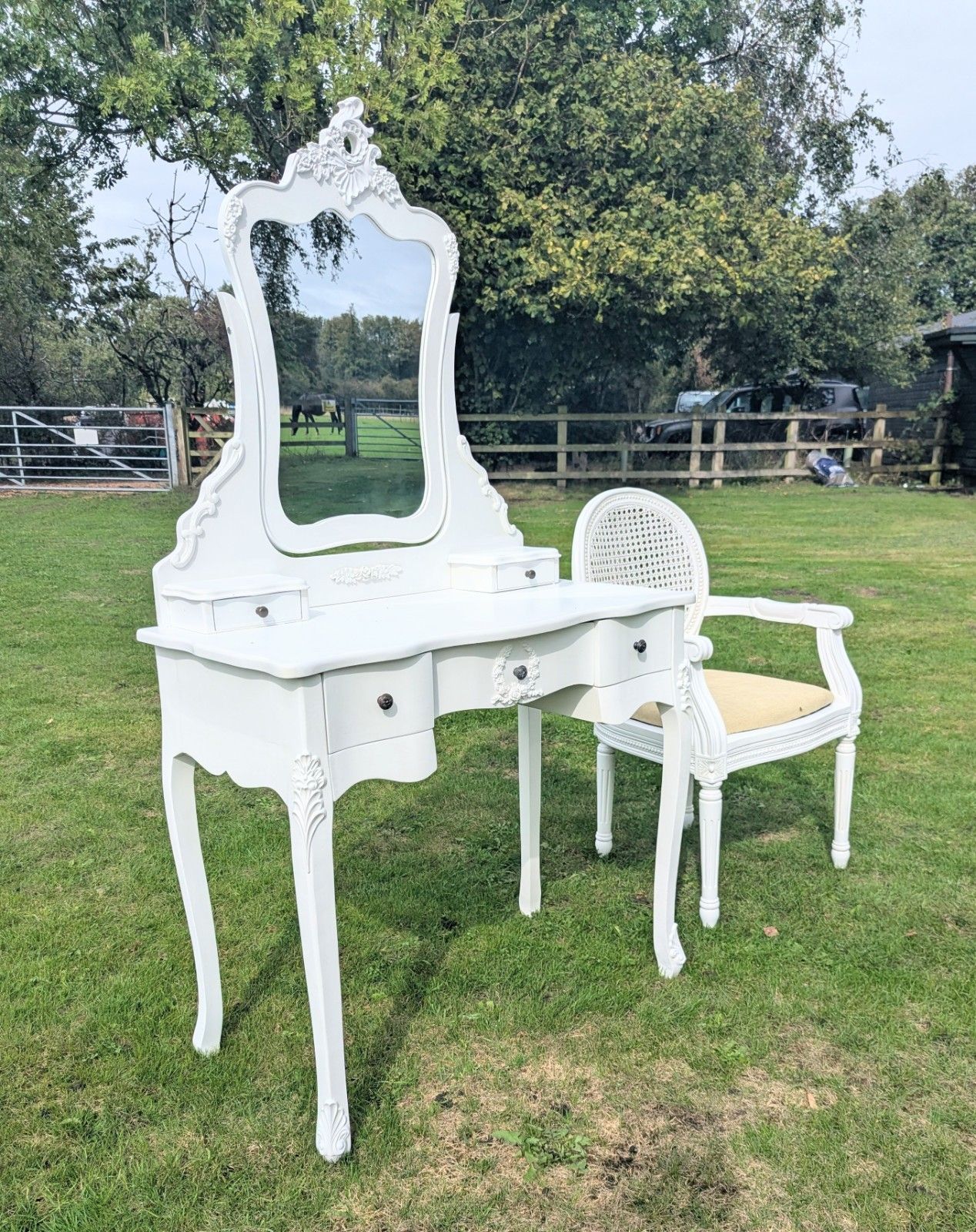 photo buy French Armoire Painted Quality Dressing Table & Mirror  Delivery Available 0374