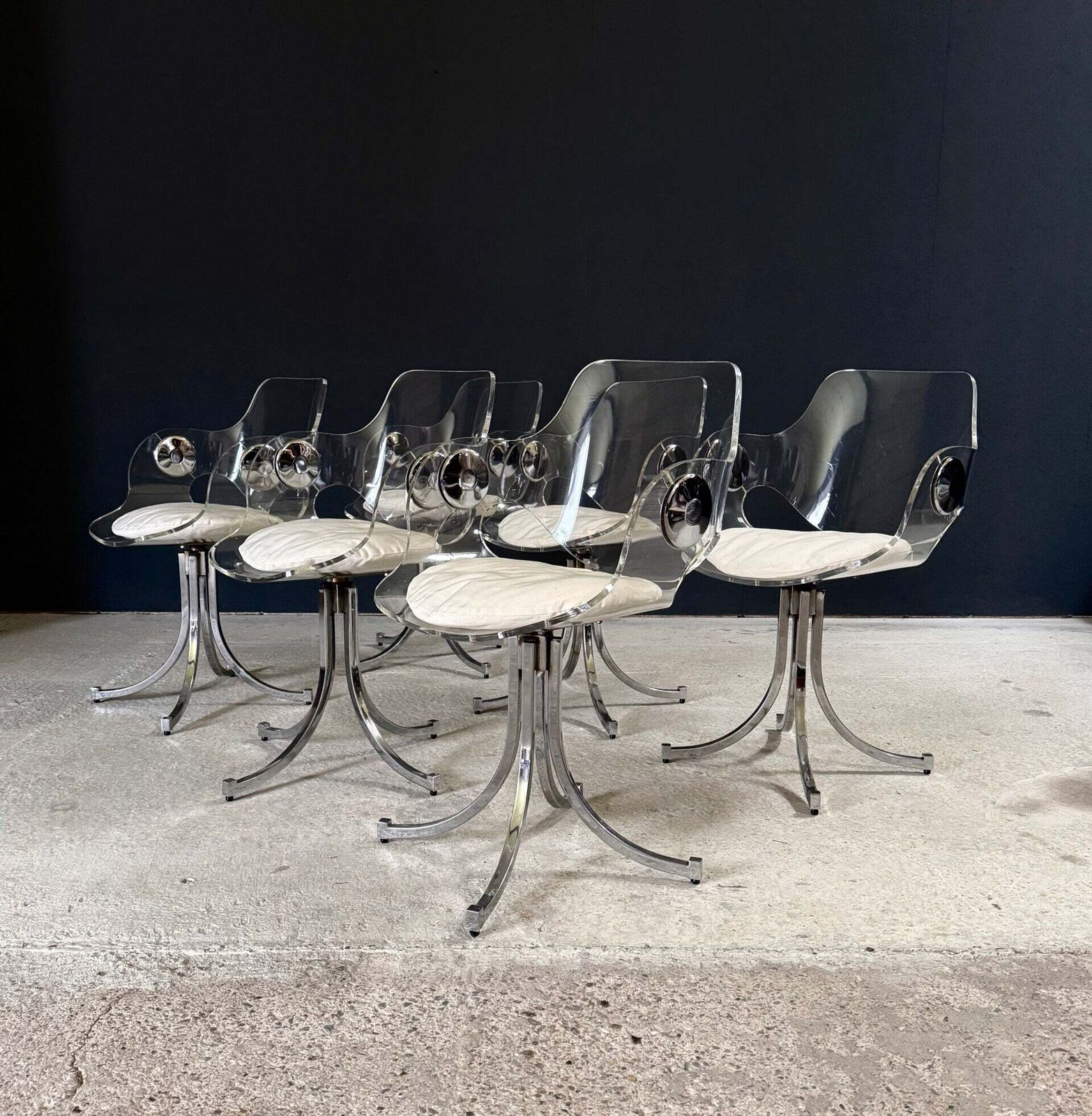Furniture Mcm Design Dining Chair Set By Boris Tabacoff, France 1970's photo