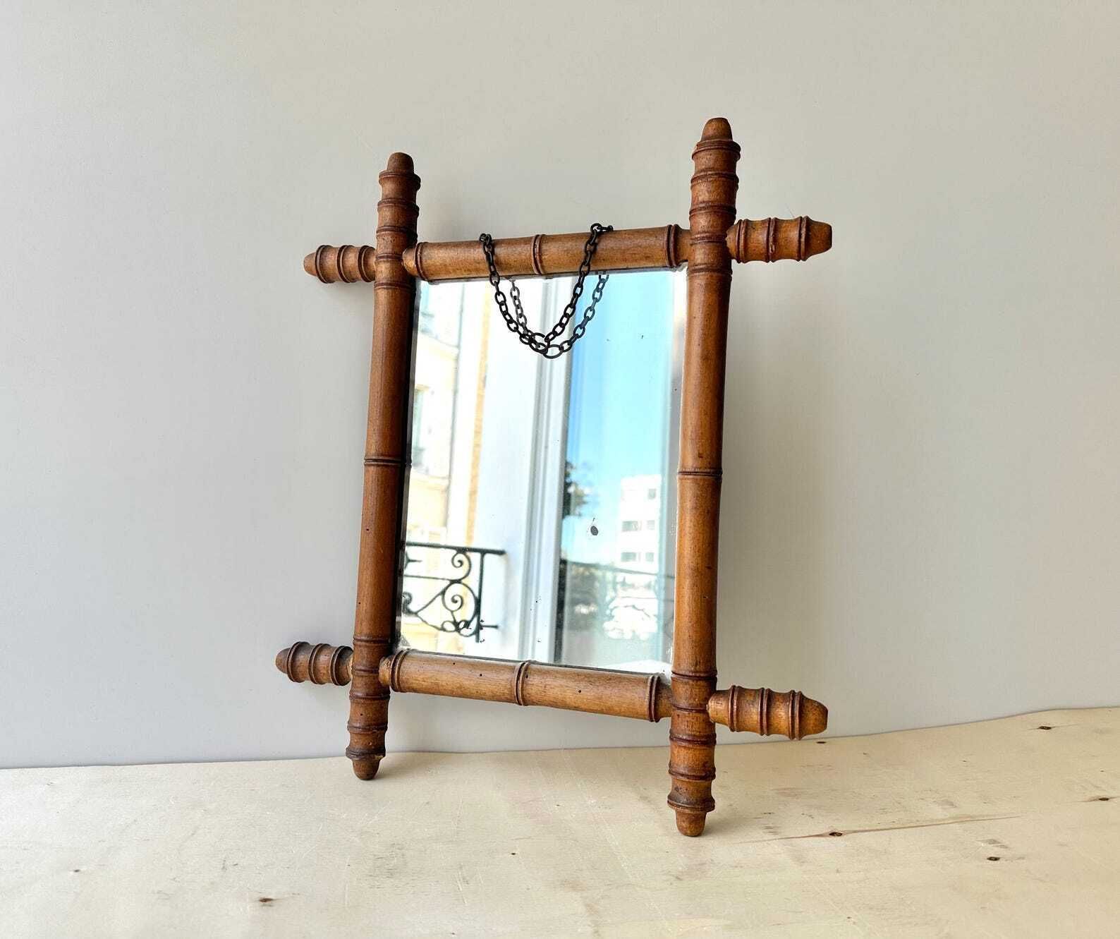 Miroir français en bois imitation bambou d'époque, XIXe siècle, 17 x 15 po photo 151.0
