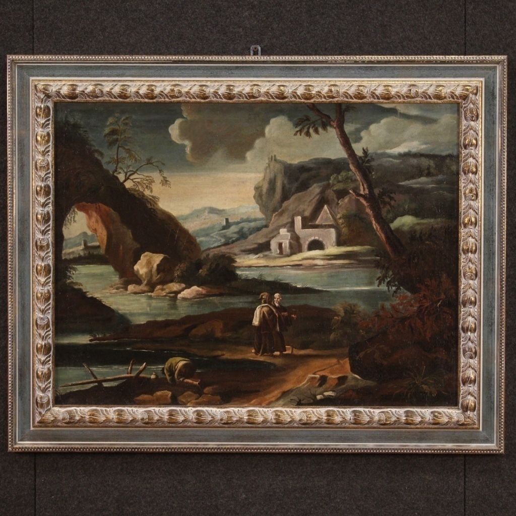 Antiek schilderij – landschap met figuren, 18e eeuw photo Kunst