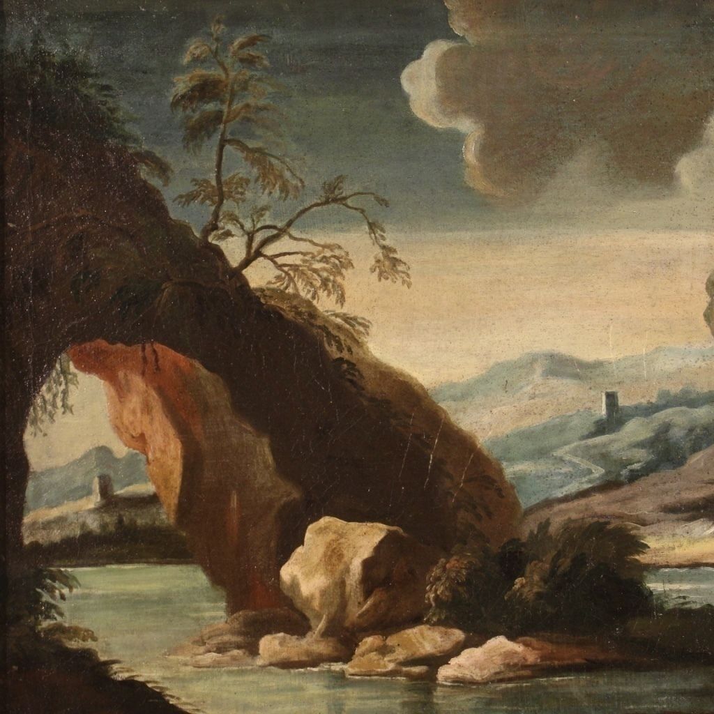Antiek schilderij – landschap met figuren, 18e eeuw photo 1500.0