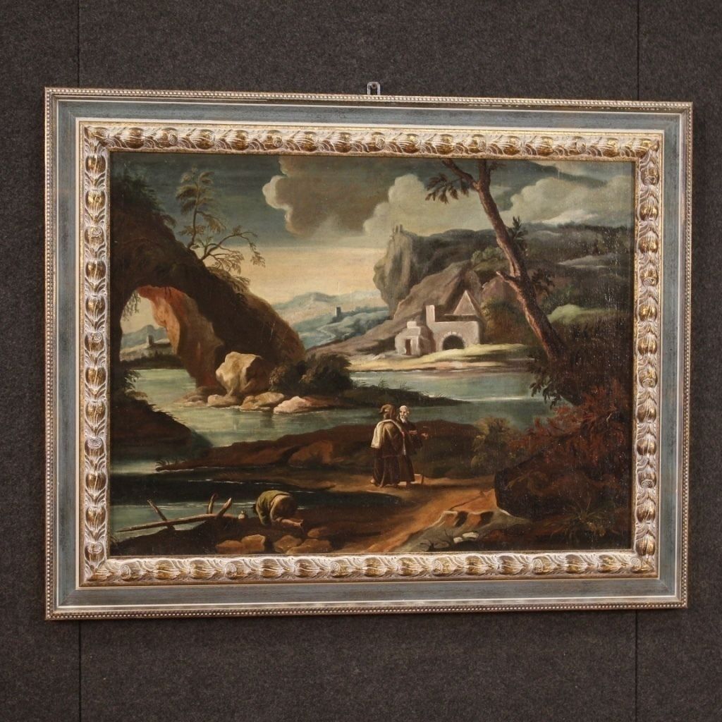 Antiek schilderij – landschap met figuren, 18e eeuw photo buy