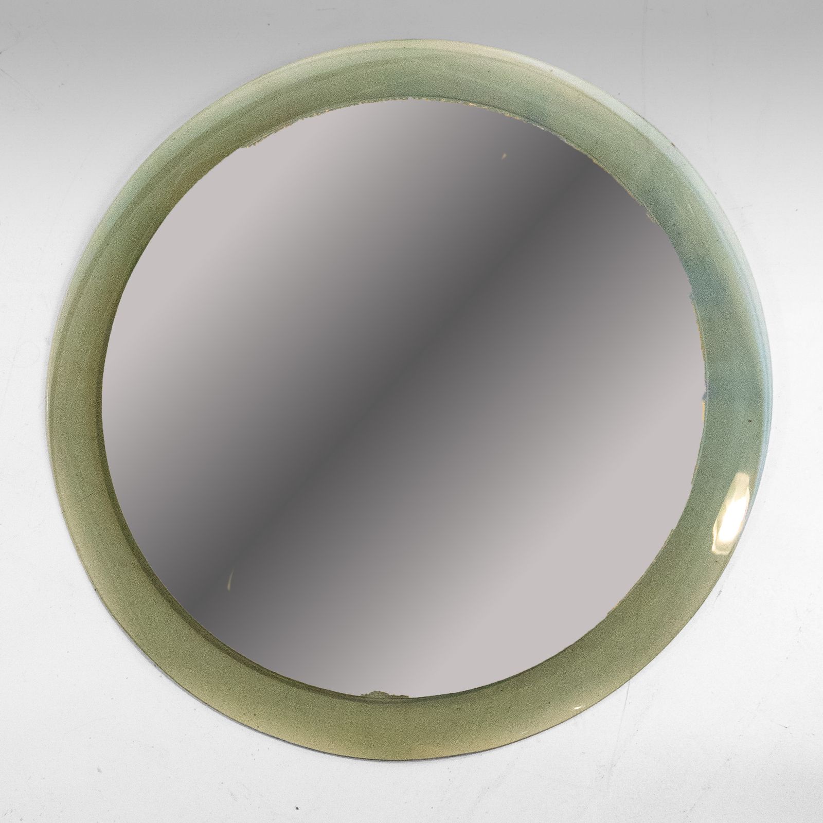 Mid Century Modern Ronde Gelaagde Gerookt Glas Wandspiegel, Attr. Aan Cristal Art
