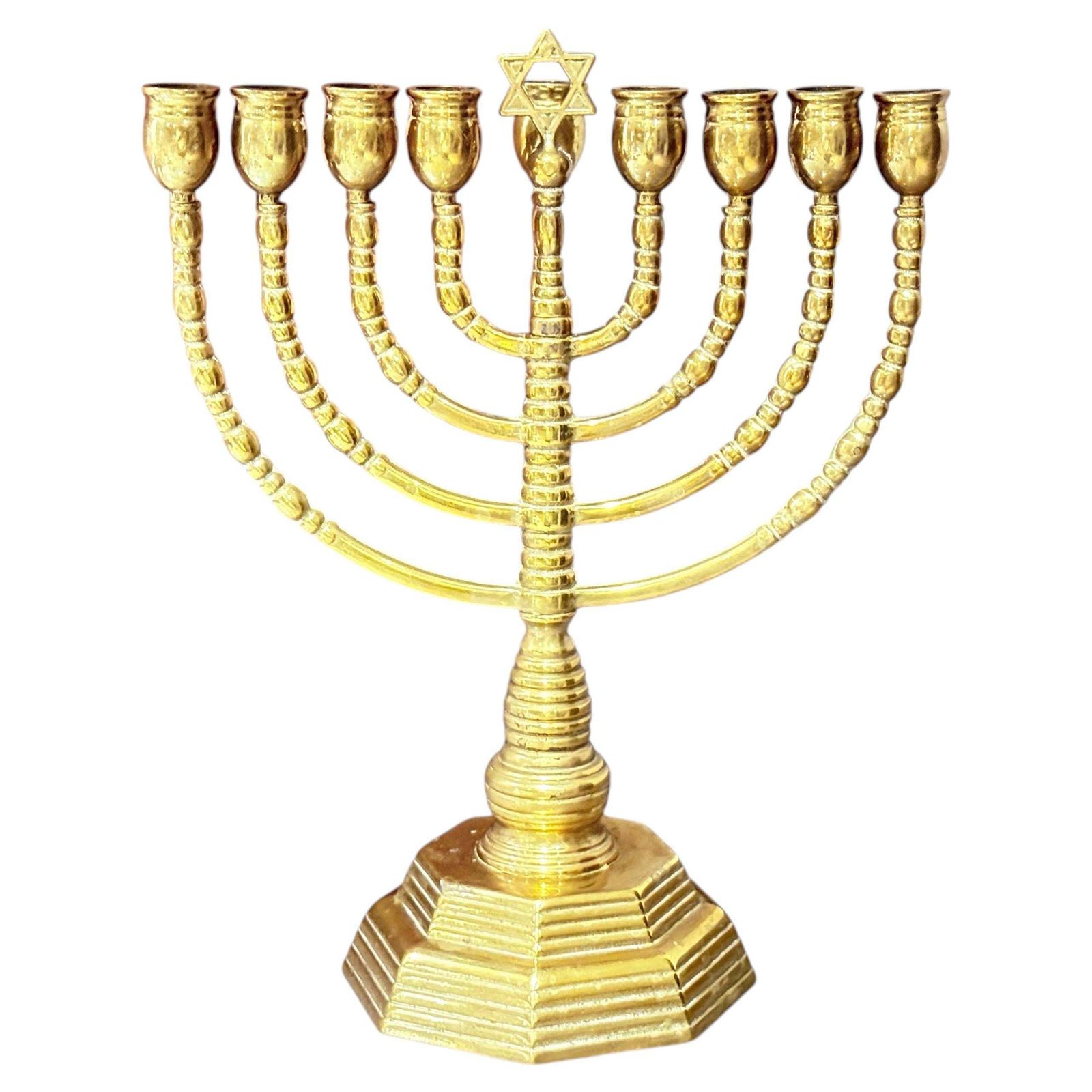 Vintage kandelaars, 9-armige menora, Joods Judaica, gouden kaarsenhouders, messing