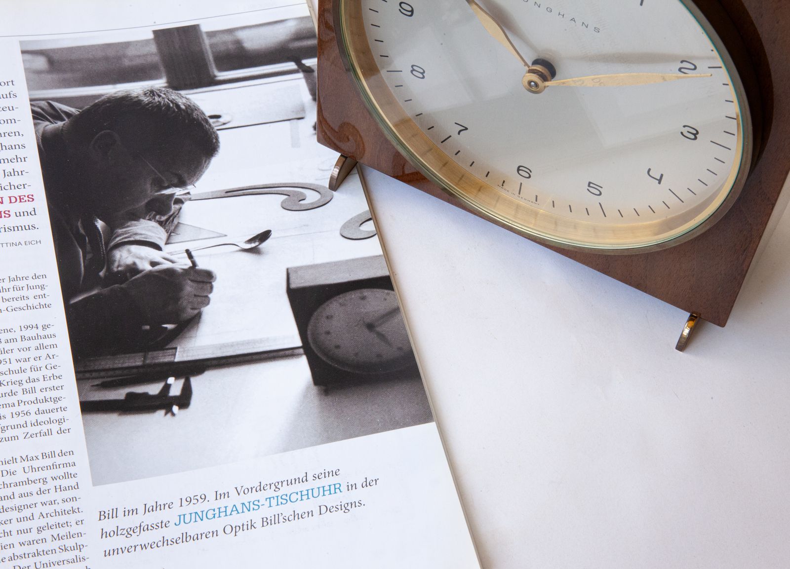 photo vinterior Max Bill Junghans Desk Clock Mechanical Chiming Mid Century Table Germany Mcm Mantel Shelf 1960s