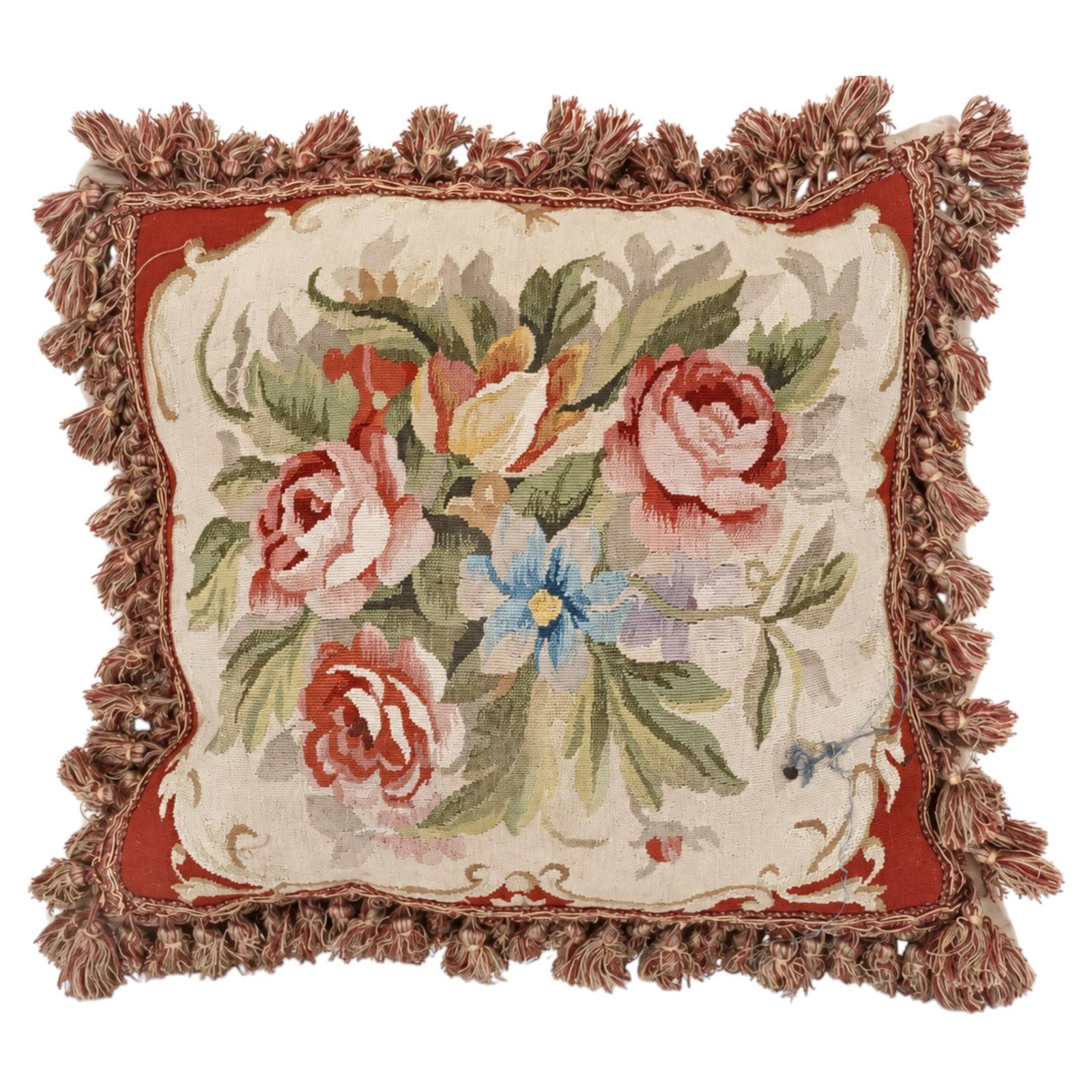 Housse de coussin en tapisserie tissée à la main, style Aubusson français, bouquet floral de roses