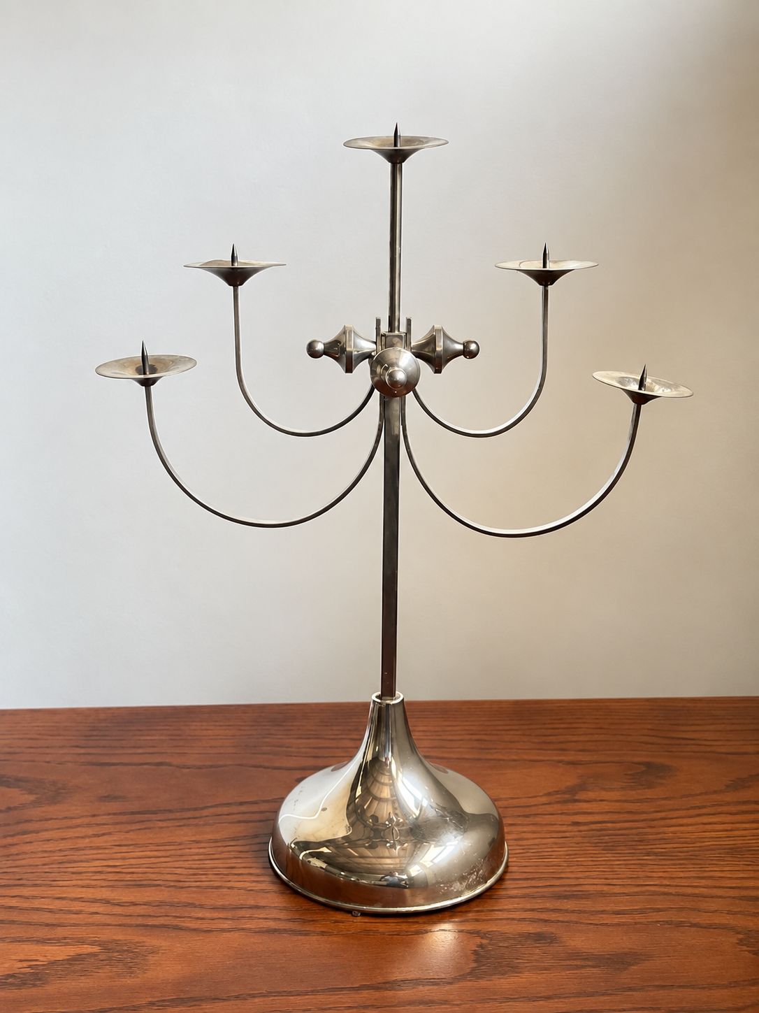 Sculptural Five Arm Metal Candelabra, Attila Demcsik, Hungary, Circa 1980