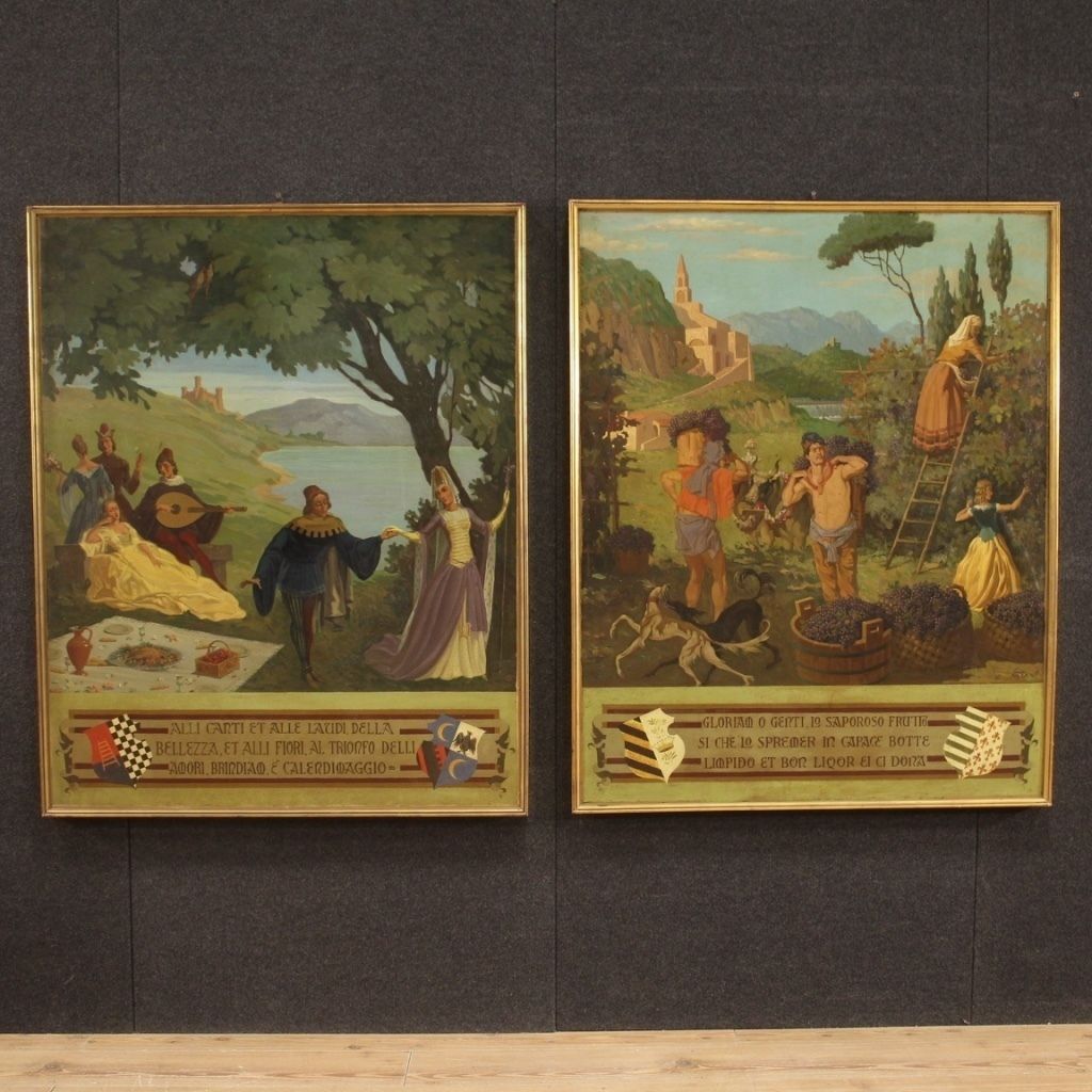 Peinture italienne de paysage animé, XXe siècle photo 2600.0