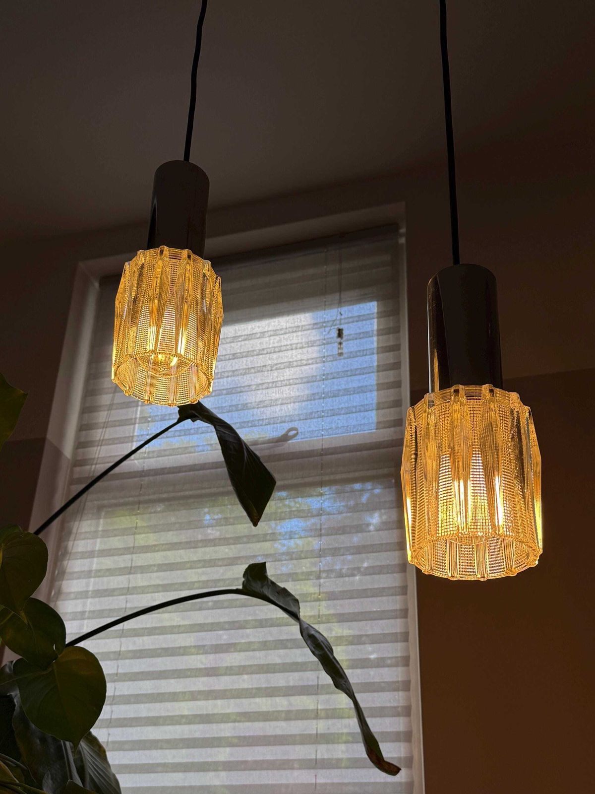 Lighting Vintage Pair Of Textured Glass Pendant Lights | Mid Century Modern, 1960/70s photo