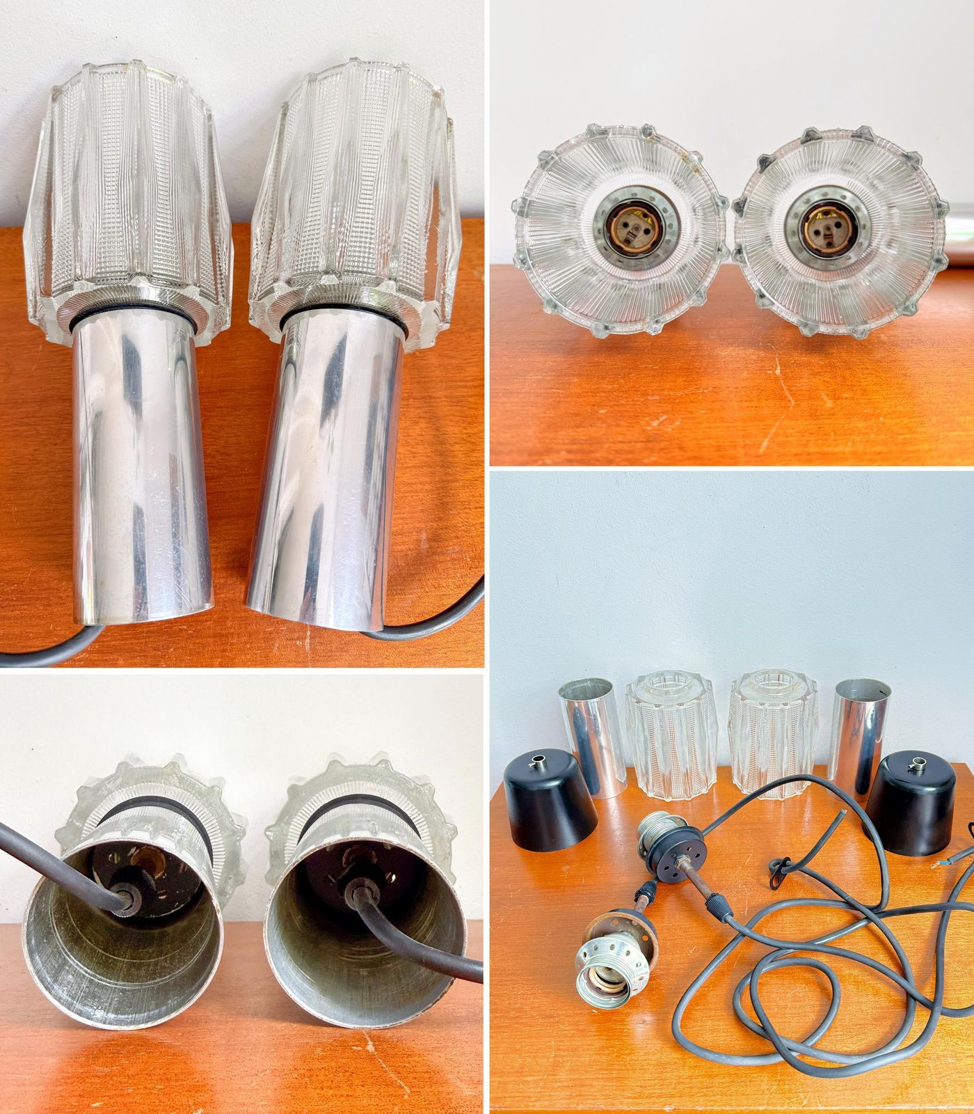 photo vintage Vintage Paar Gestructureerde Glazen Hanglampen | Mid-Century Modern, 1960/70s