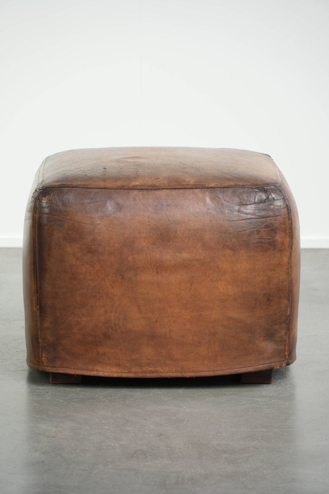 Unique And Large Sheepskin Designer Ottoman/Footstool With A Very Beautiful Patina And Stunning Colors photo 479.0