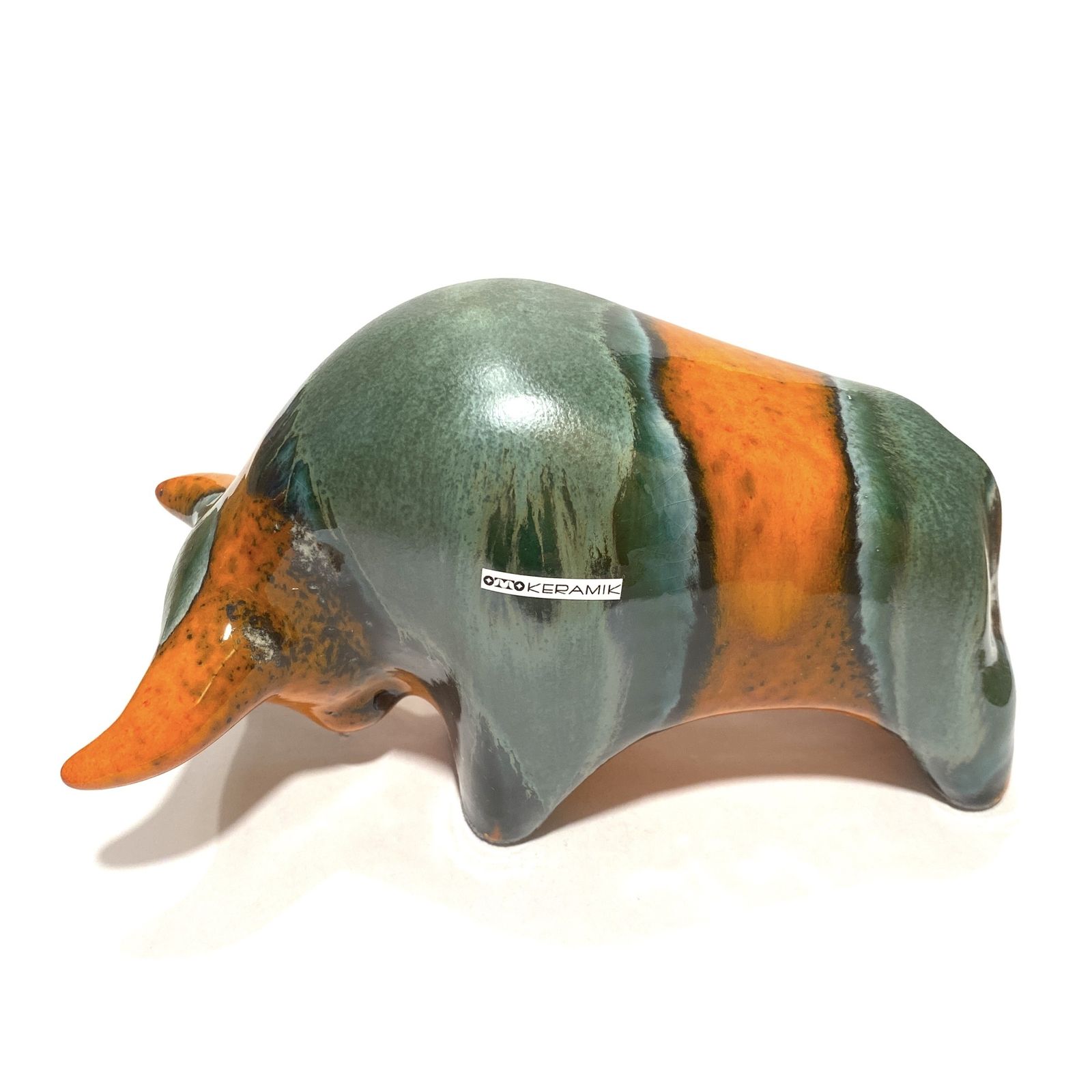 Otto Keramik stier in oranje Peru-glazuur, West German Pottery stijl sculptuur photo buy