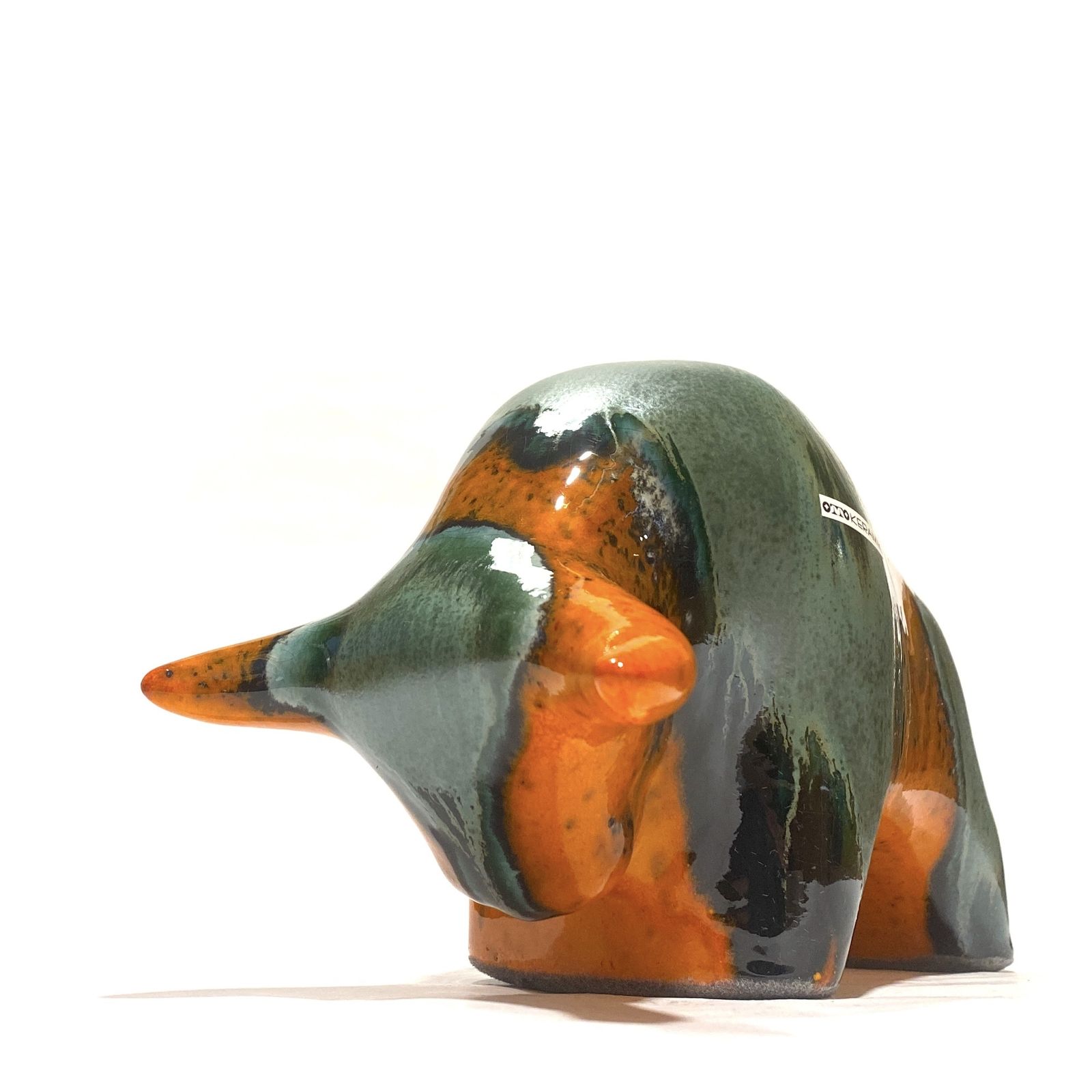 Otto Keramik stier in oranje Peru-glazuur, West German Pottery stijl sculptuur photo furniture