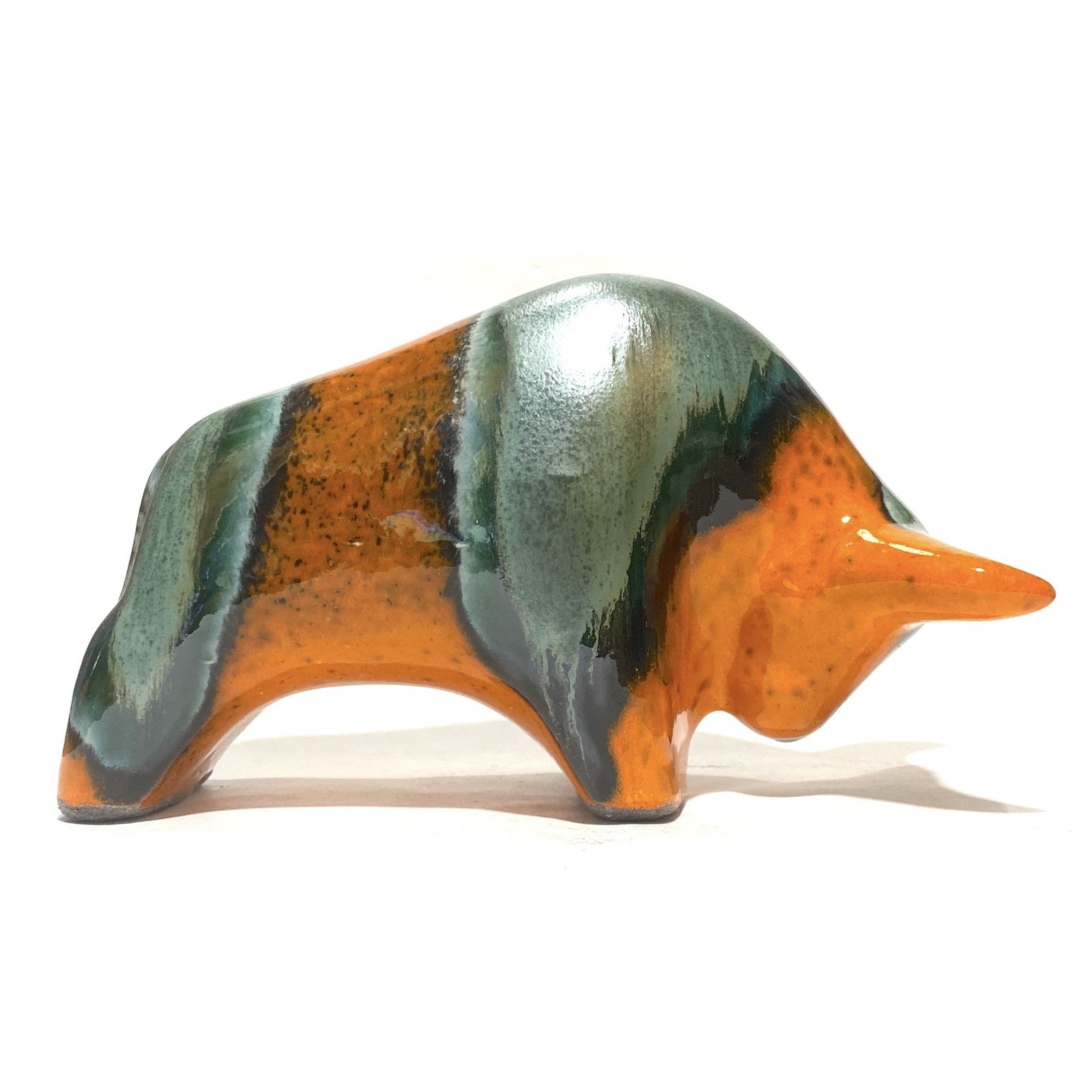 Otto Keramik stier in oranje Peru-glazuur, West German Pottery stijl sculptuur photo 114.99