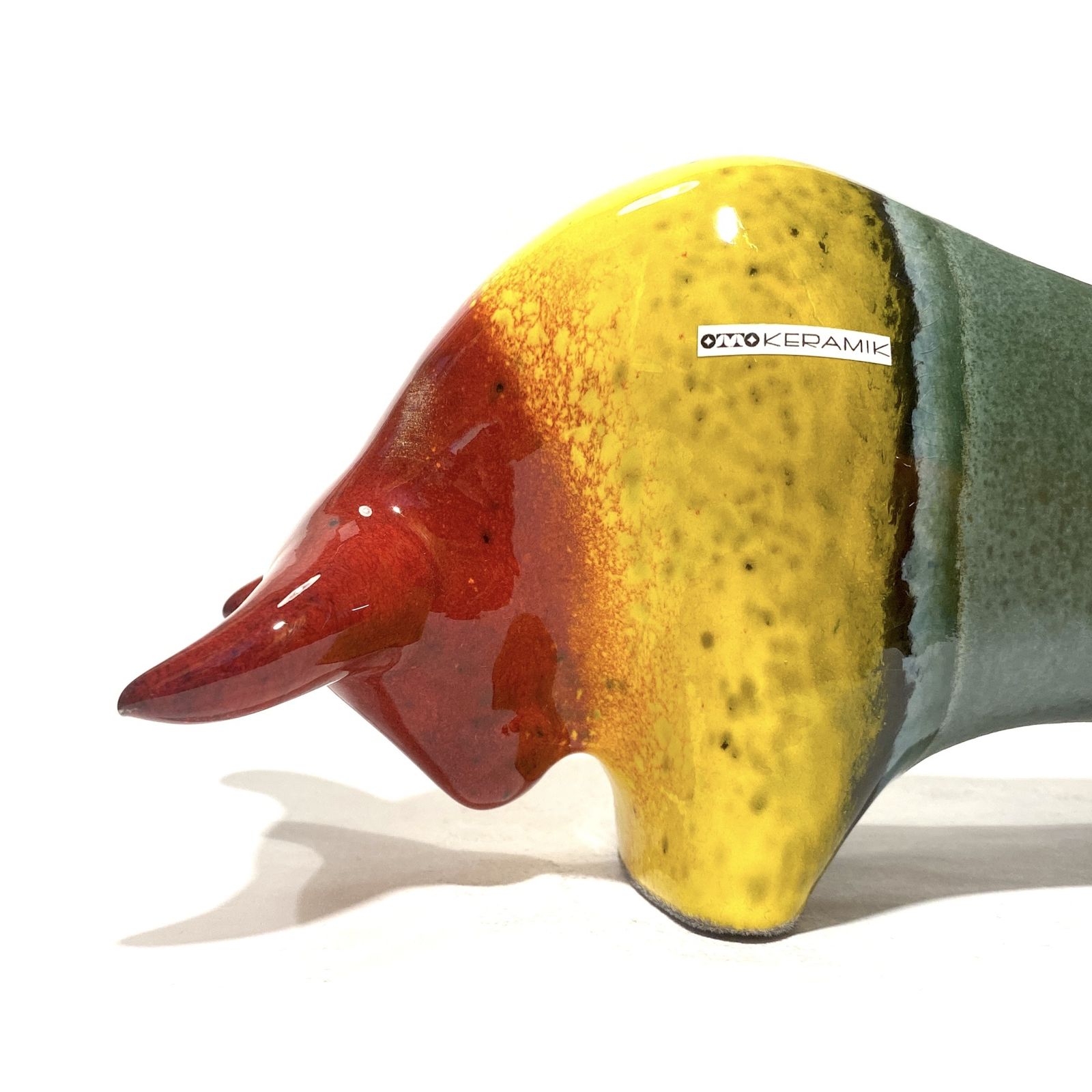 Otto Keramik Ceramic Bull In Multicolour Rainbow Glaze, West German Pottery Style Sculpture photo 109.99